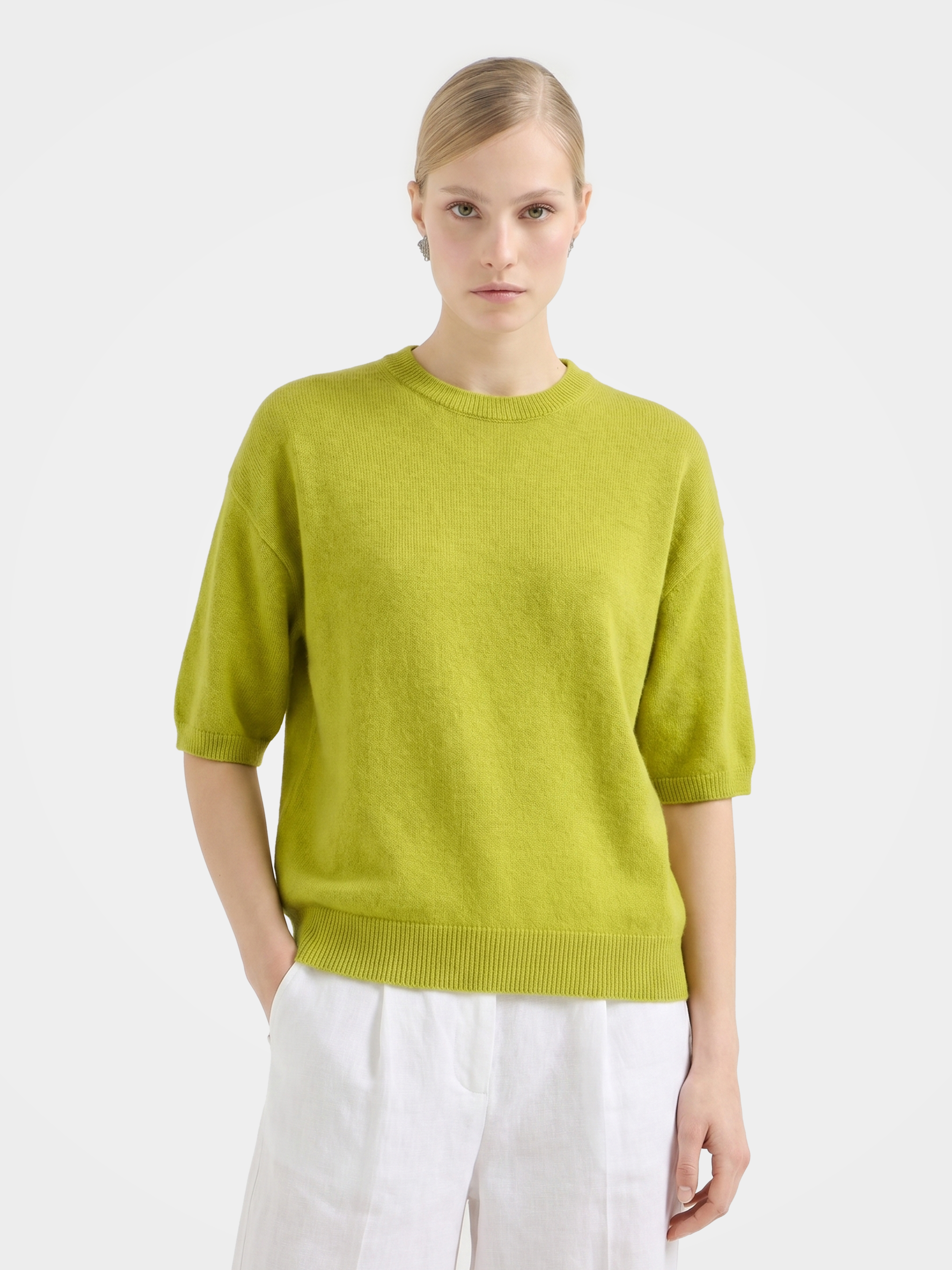Mongolian Cashmere Elbow Sleeve Knit Top for Women