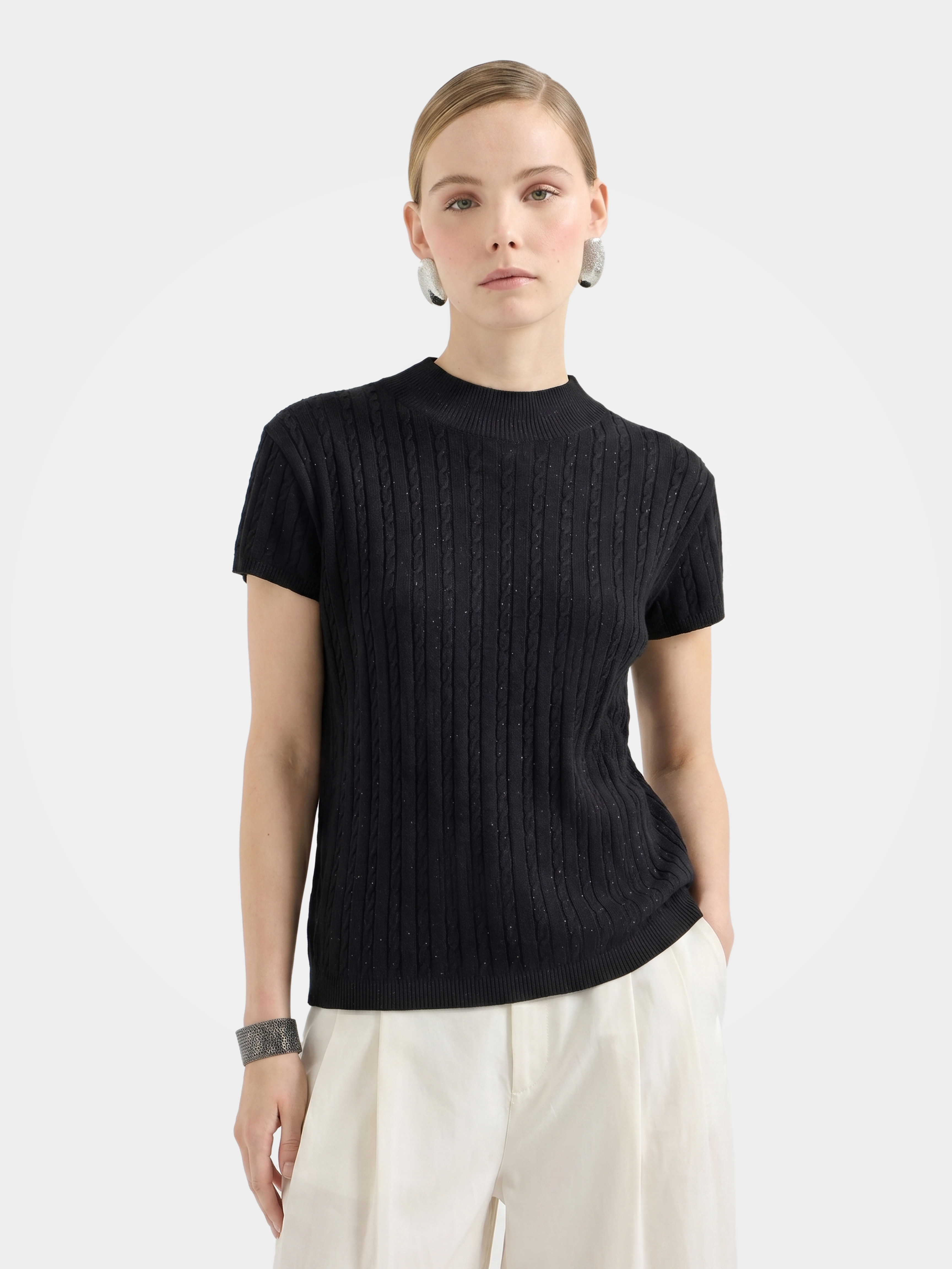 Lightweight Wool Short Sleeve Knit Top for Women