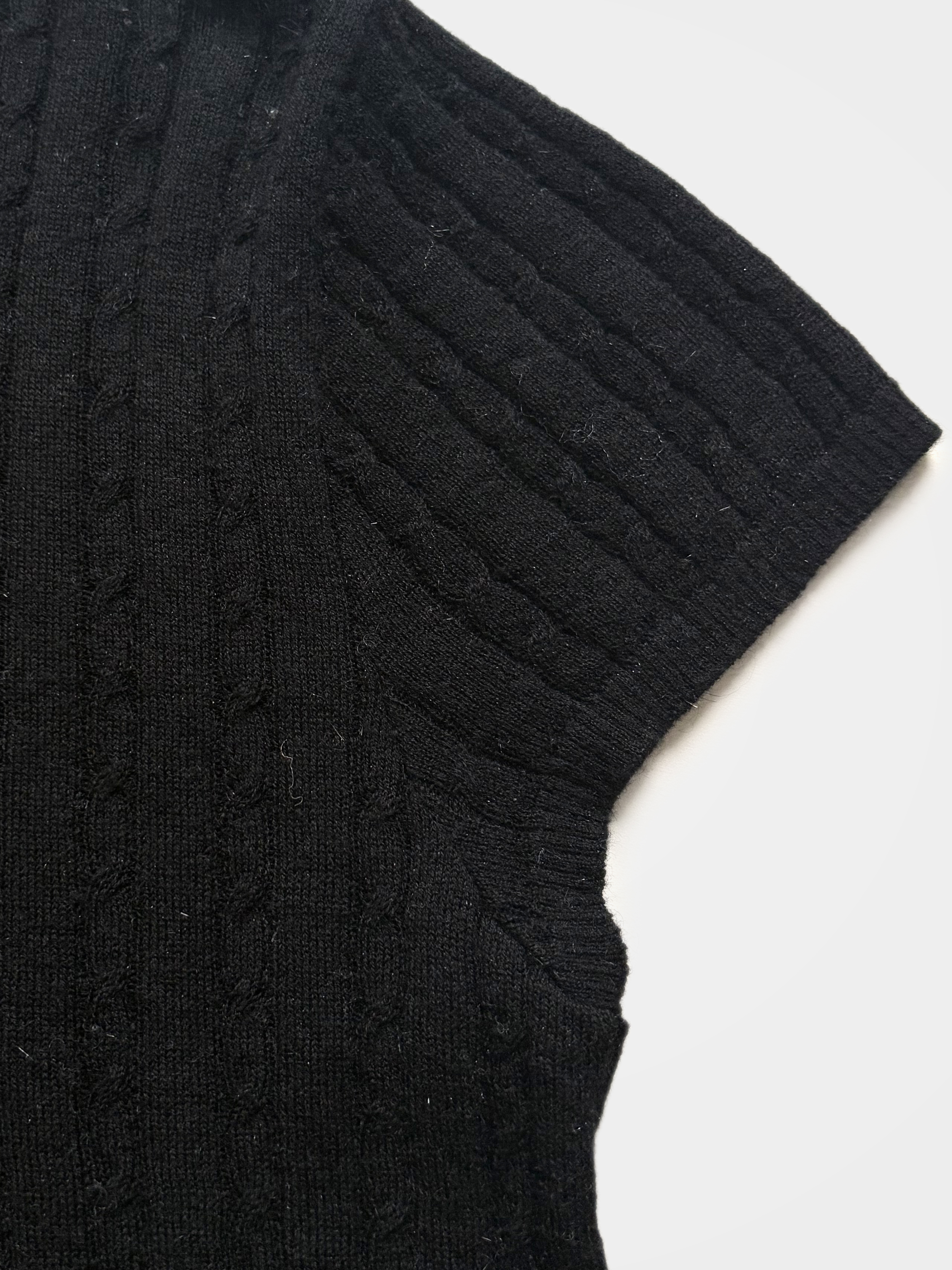 Wool Cashmere Blend Ribbed Metallic Knit Short Sleeve Top