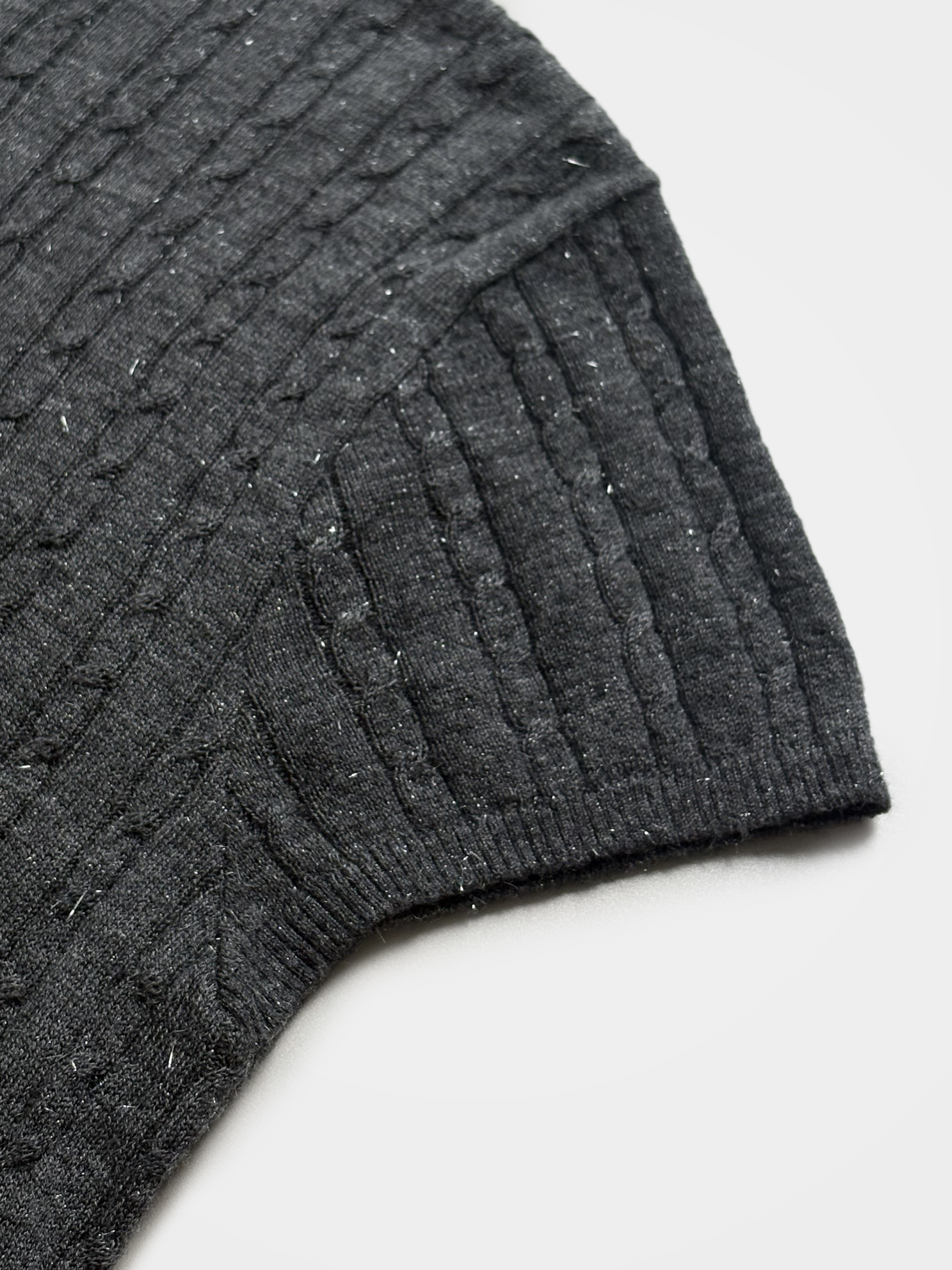 Wool Cashmere Blend Ribbed Metallic Knit Short Sleeve Top