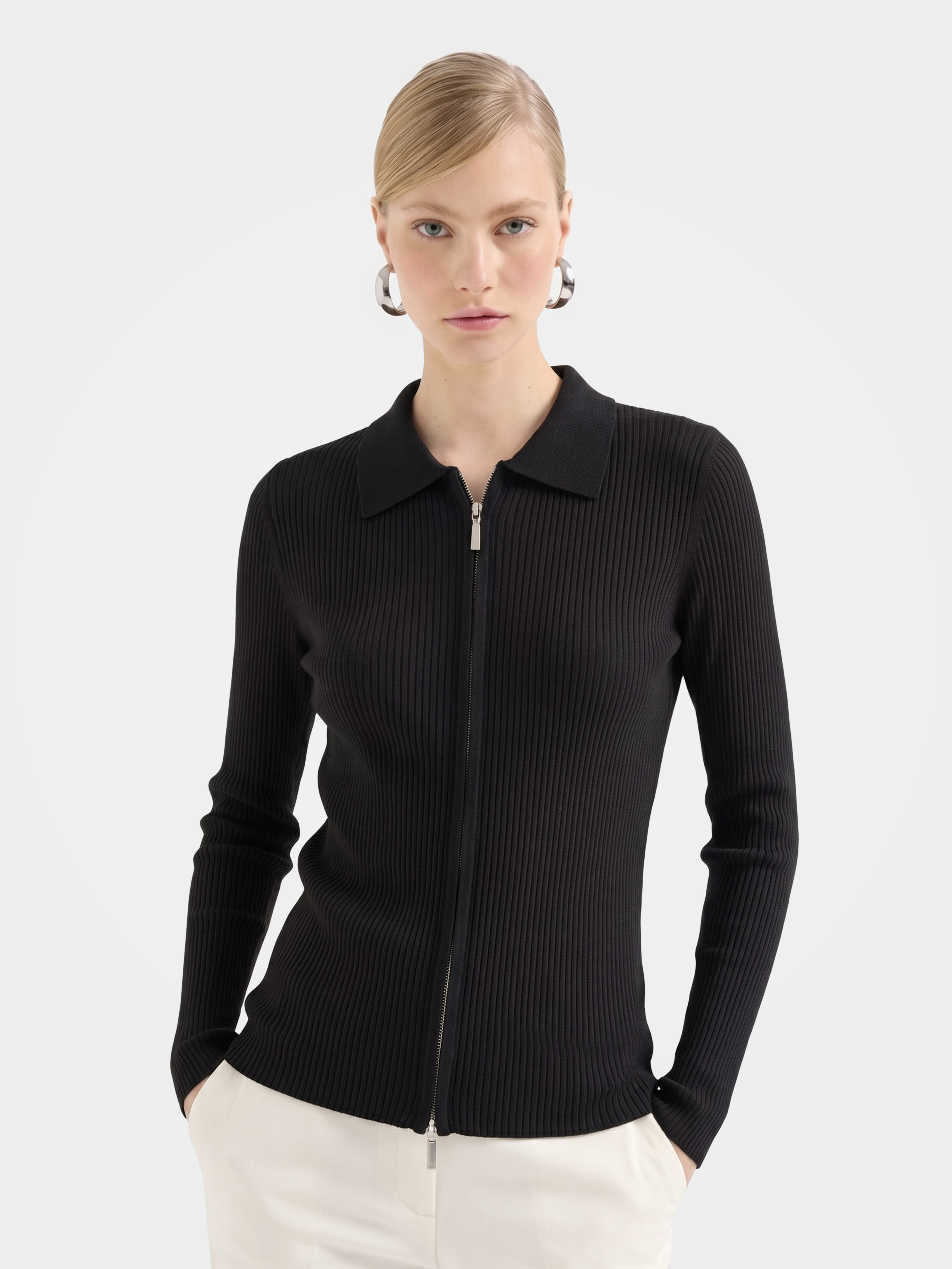 Cashmere Zip up Collar Machine Washable Sweater