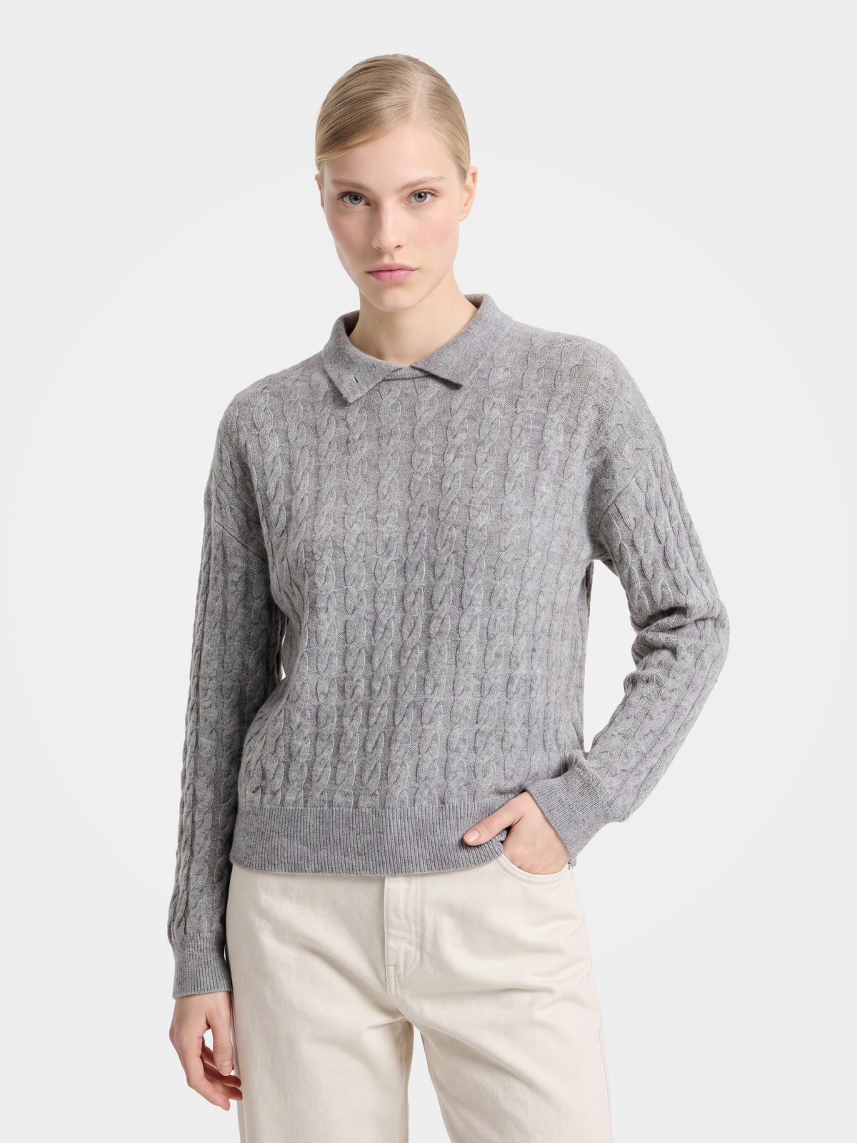 100% Mongolian Cashmere Collared Cable Knit Top