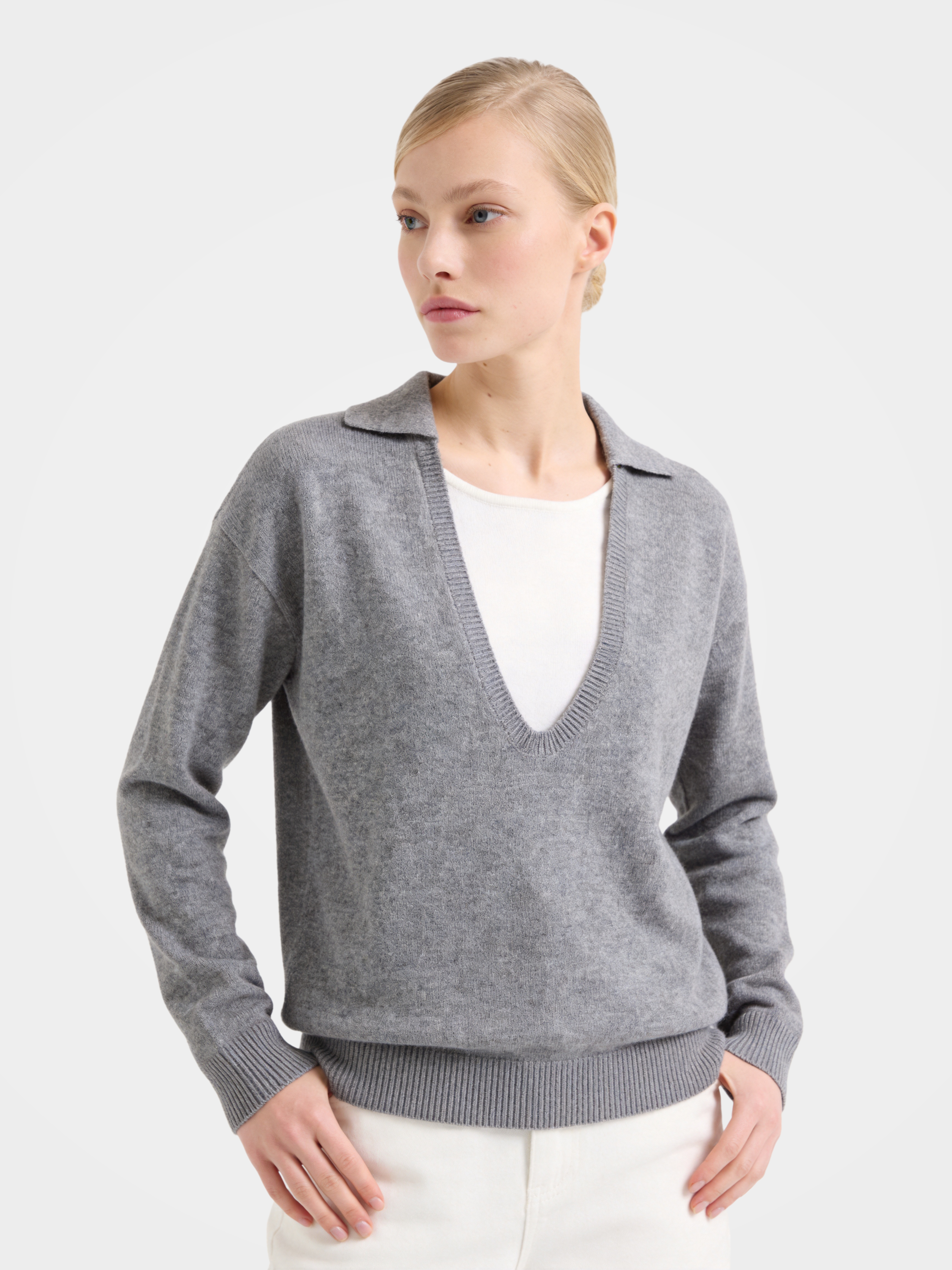 Soft 100% Mongolian Cashmere Collar 2 in 1 Knit Top