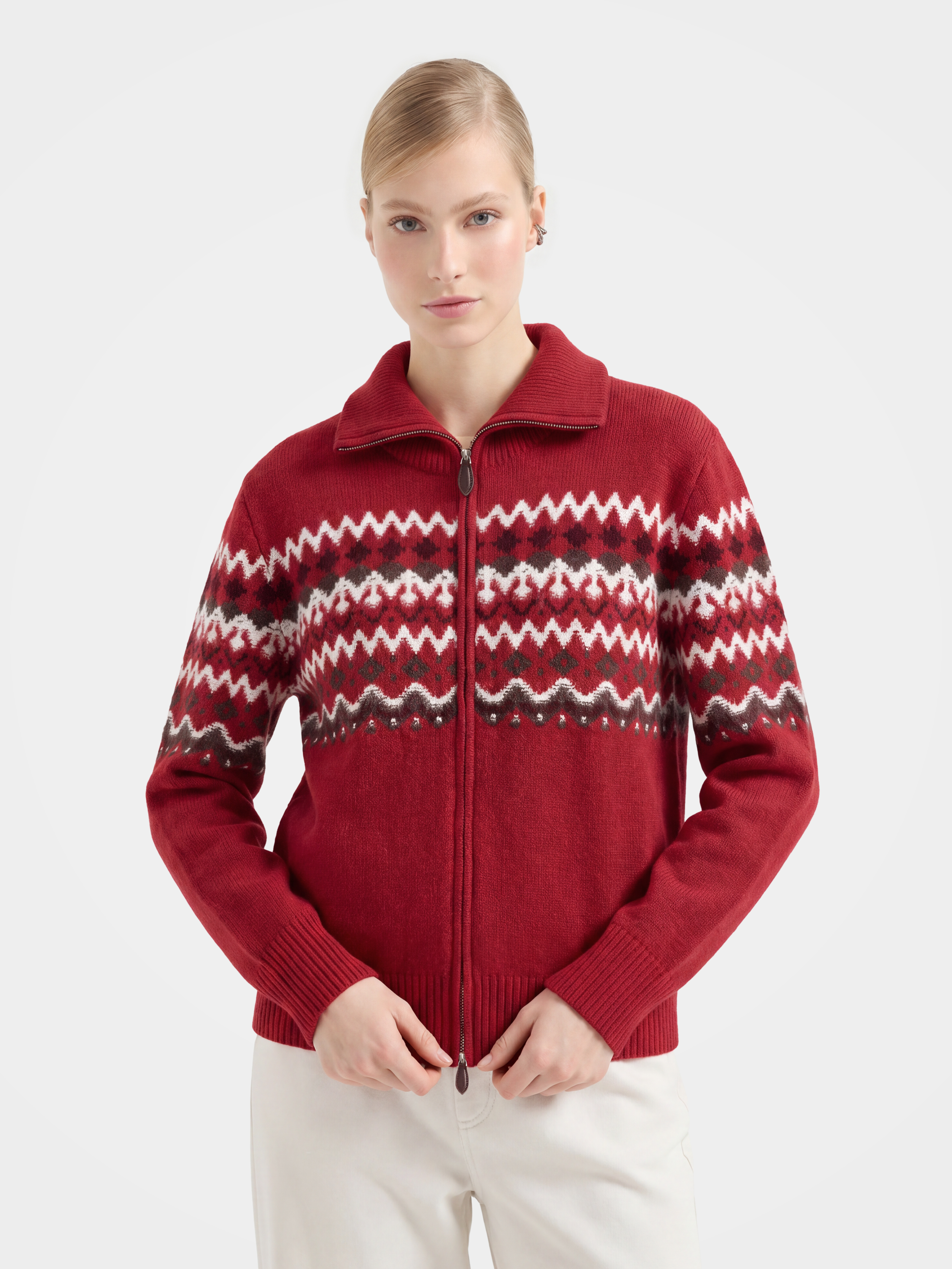 100% Cashmere Double-Sided Jacquard Zip Jacket