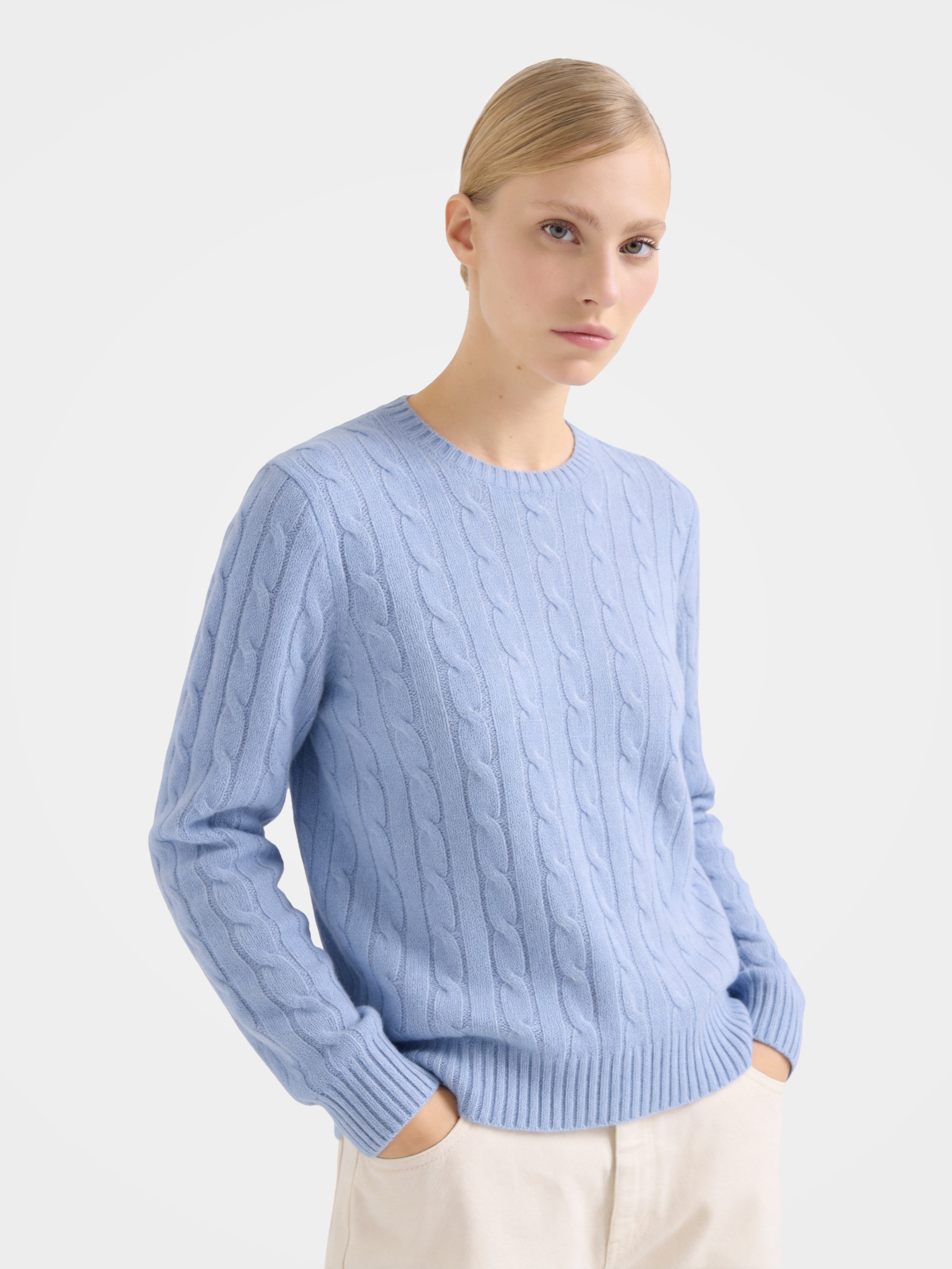 100% Mongolian Cashmere Cable Knit Crew Neck Sweater