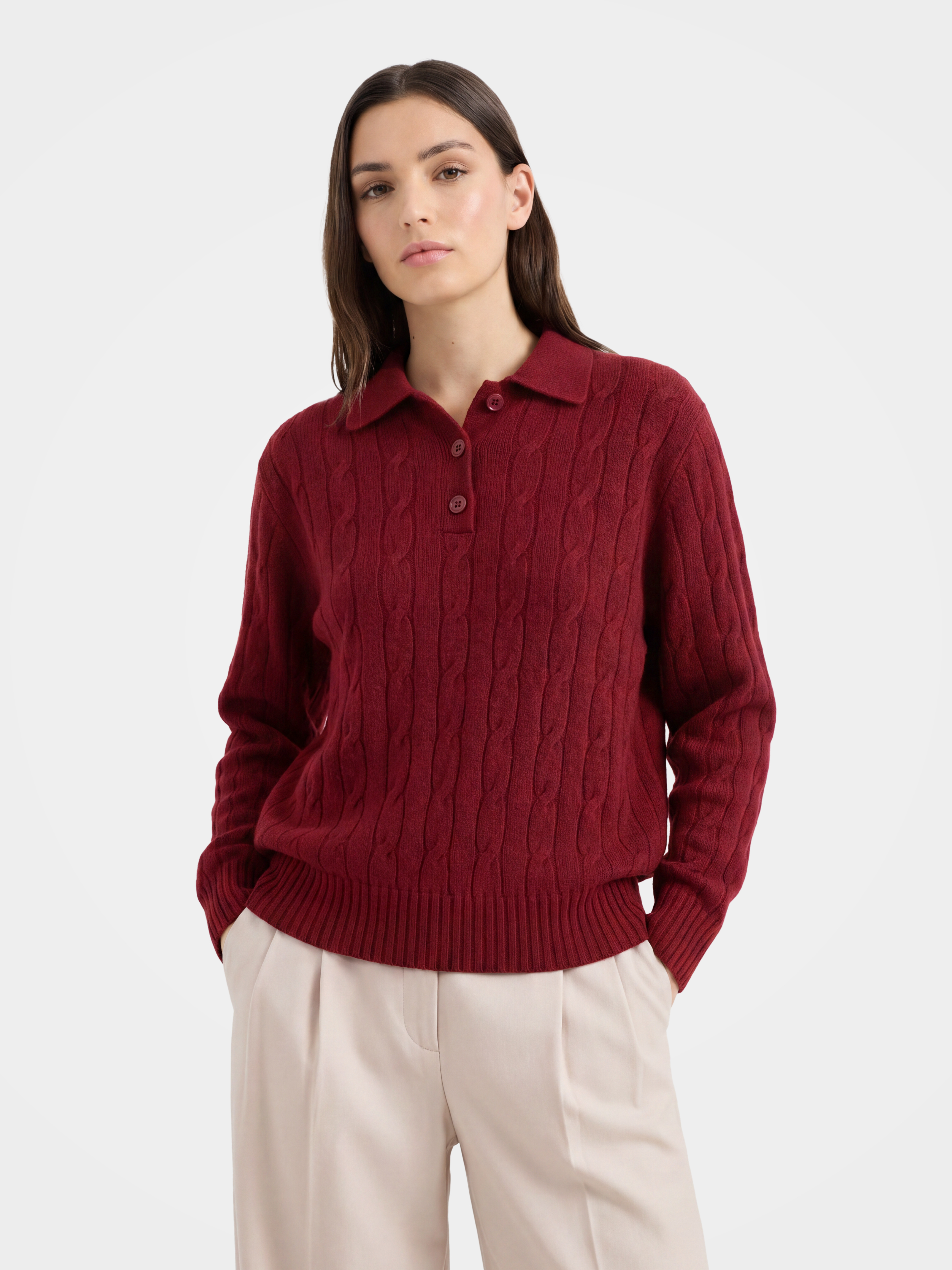 100% Mongolian Cashmere Cable Knit Polo Sweater
