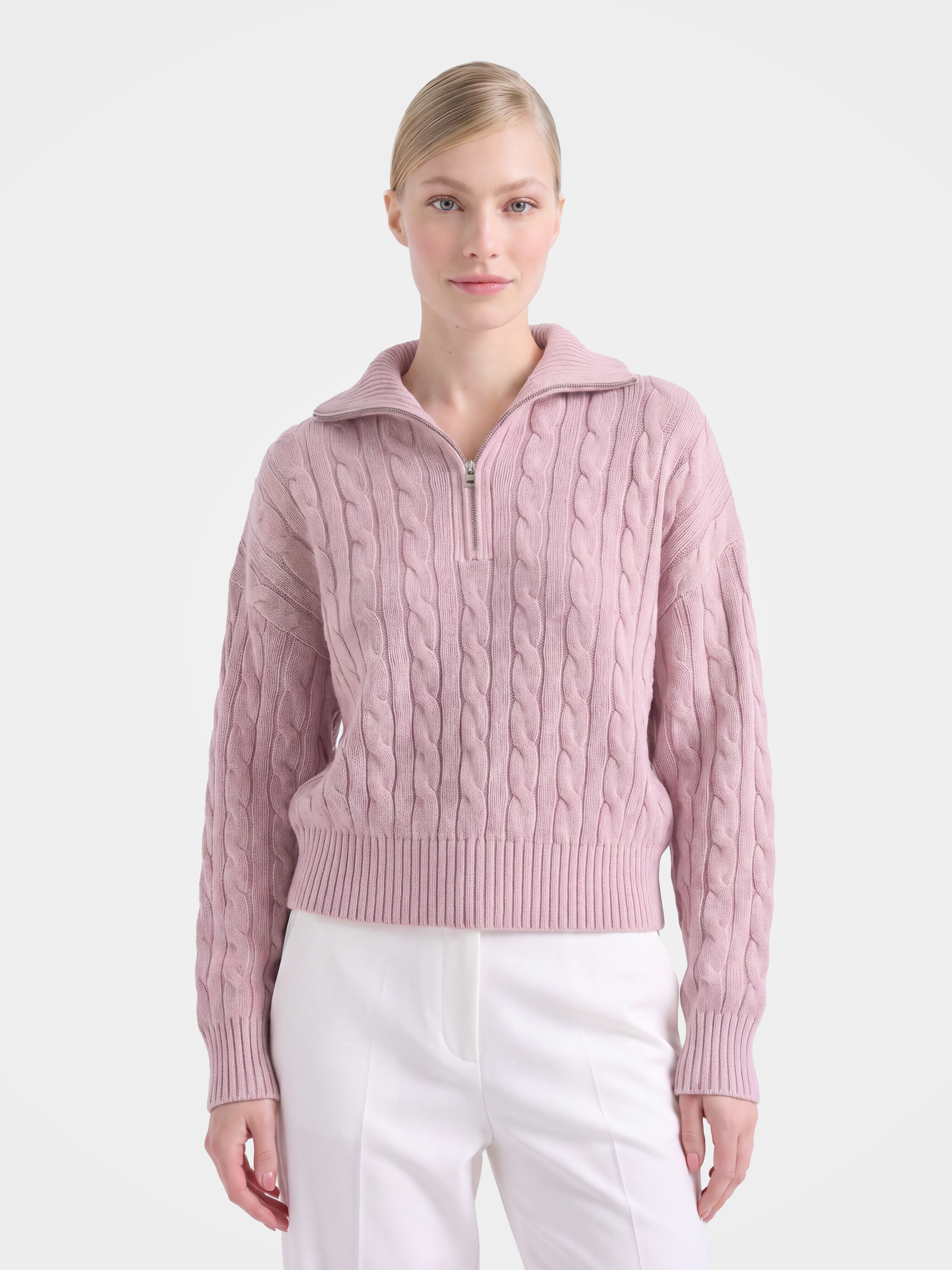 100% Mongolian Cashmere Cable Knit Half-Zip Polo Sweater