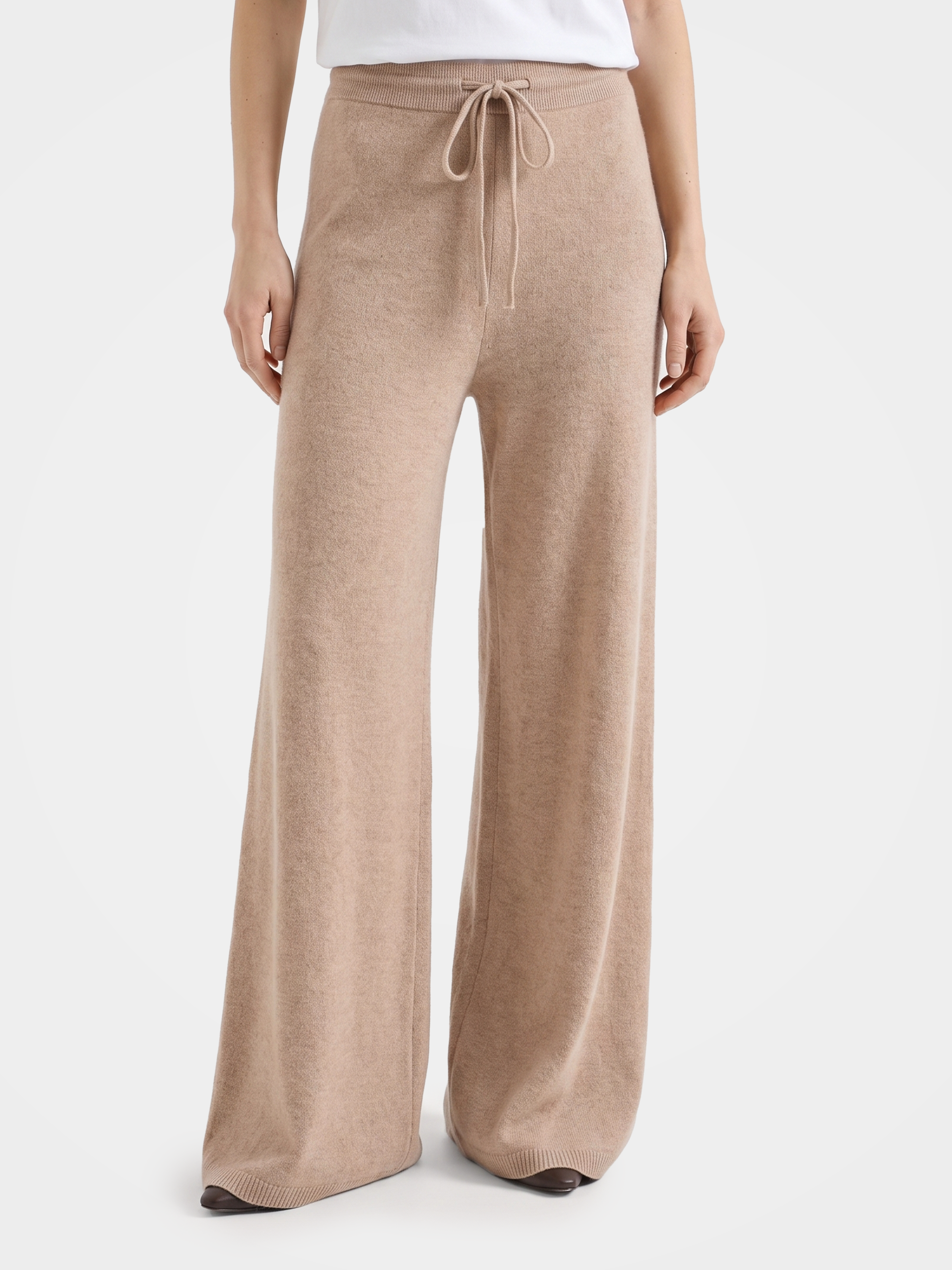 Pre-Order | 100% Cashmere Straight Leg Pants in Truffle Drawstring Pants