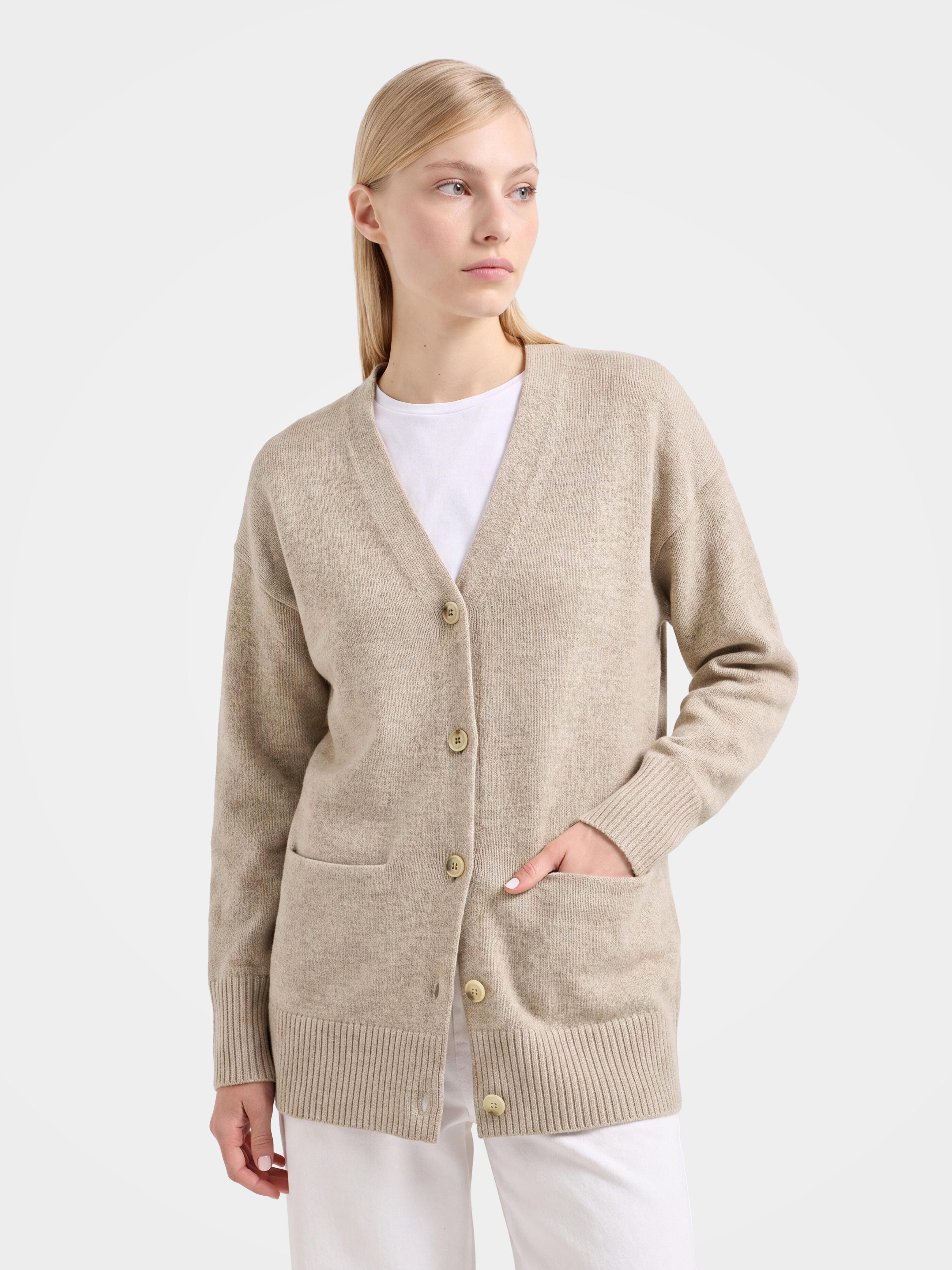 100% Wool Turtleneck Button-Front Knit Cardigan Soft Relaxed Fit Sweater