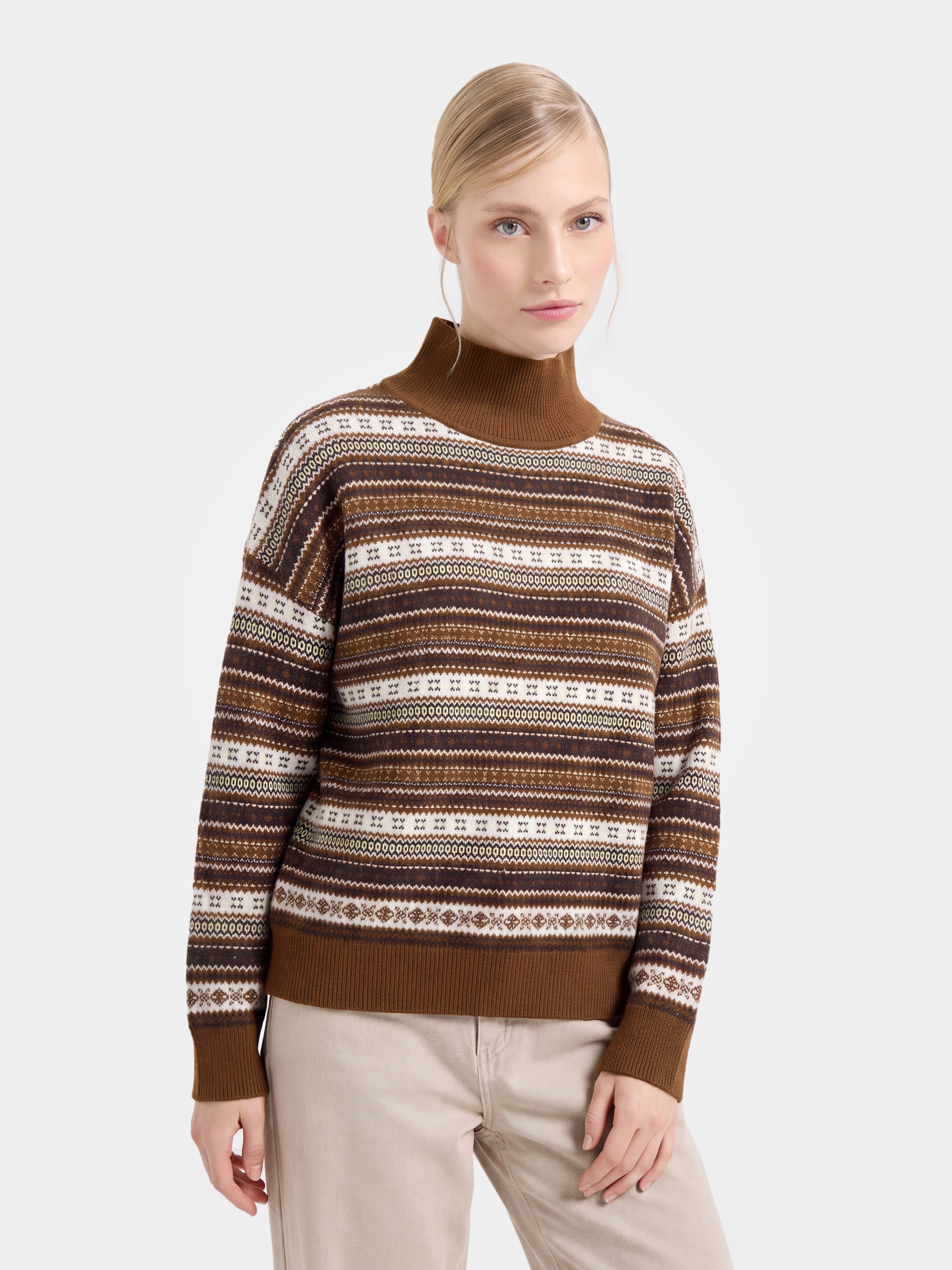 Pre-Order | 100% Cashmere Wool Mock Neck Sweater Soft Stripe Knit Pullover (10-14 Business Days)