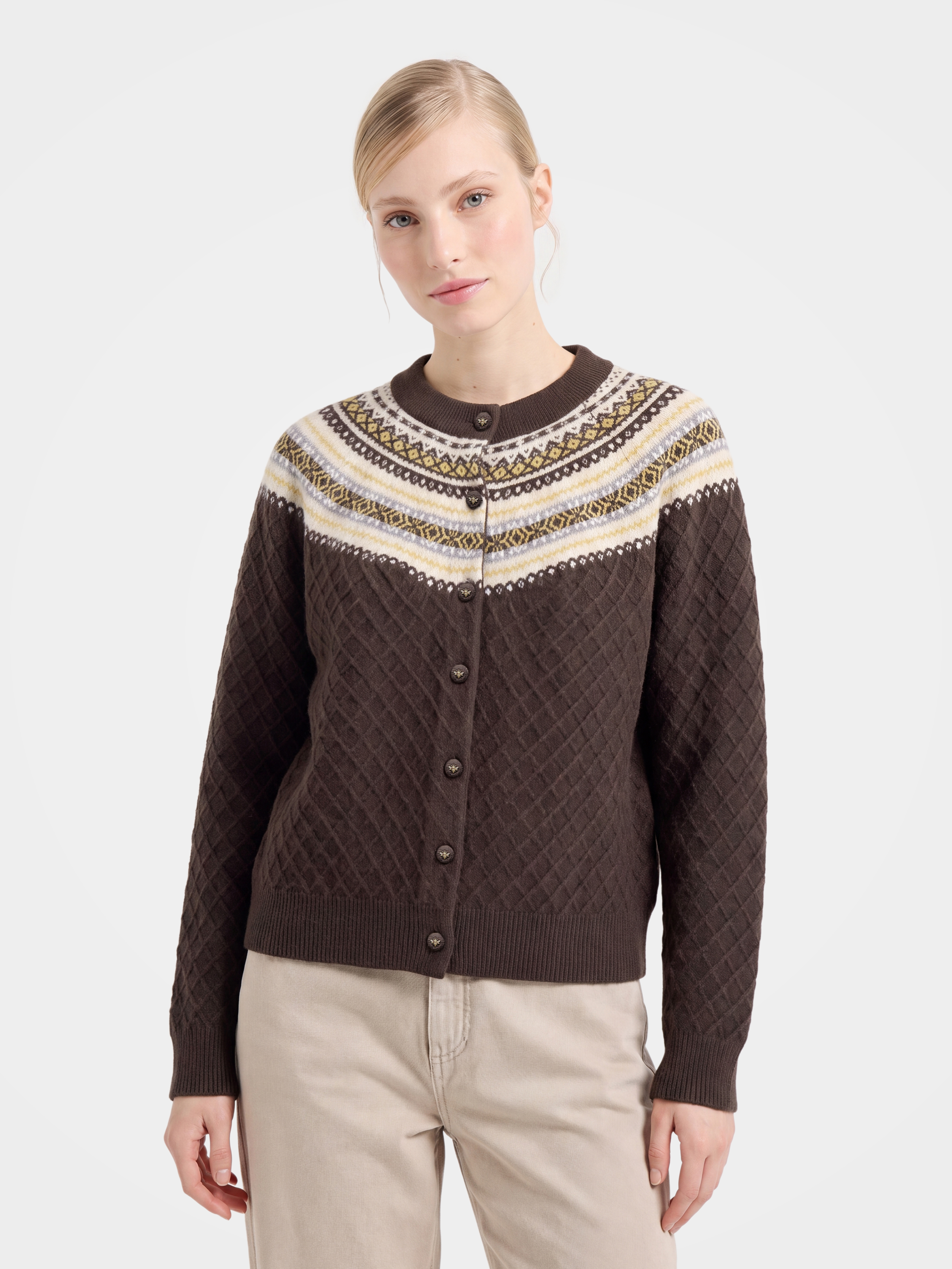 Pre-Order | 100% Cashmere Crew Neck Cardigan Sweater Diamond Knitwear (10-14 Business Days)