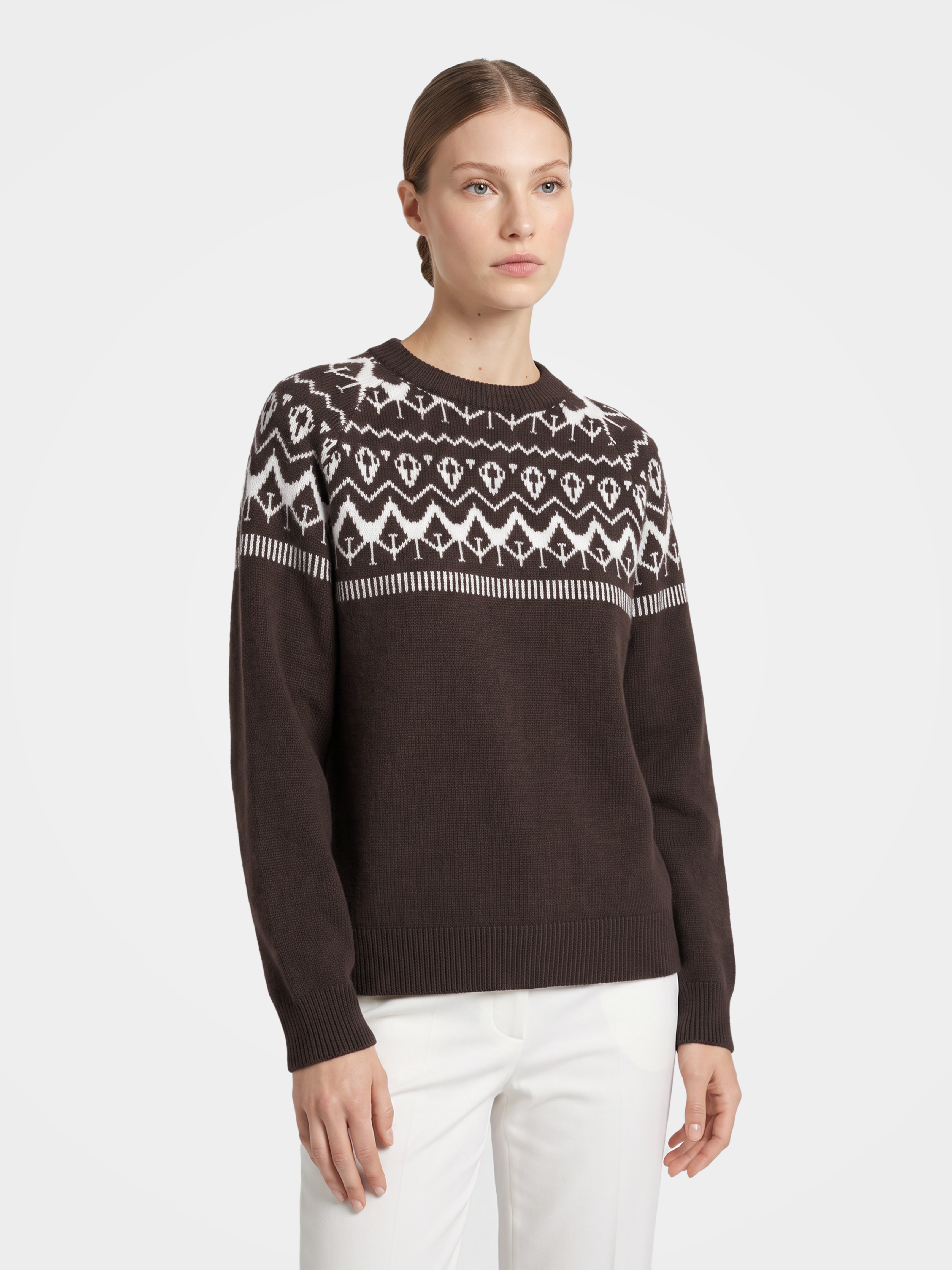 Pre-Order | 100% Cashmere Crew Neck Sweater Soft Geometry Knit Pullover (10-14 Business Days)