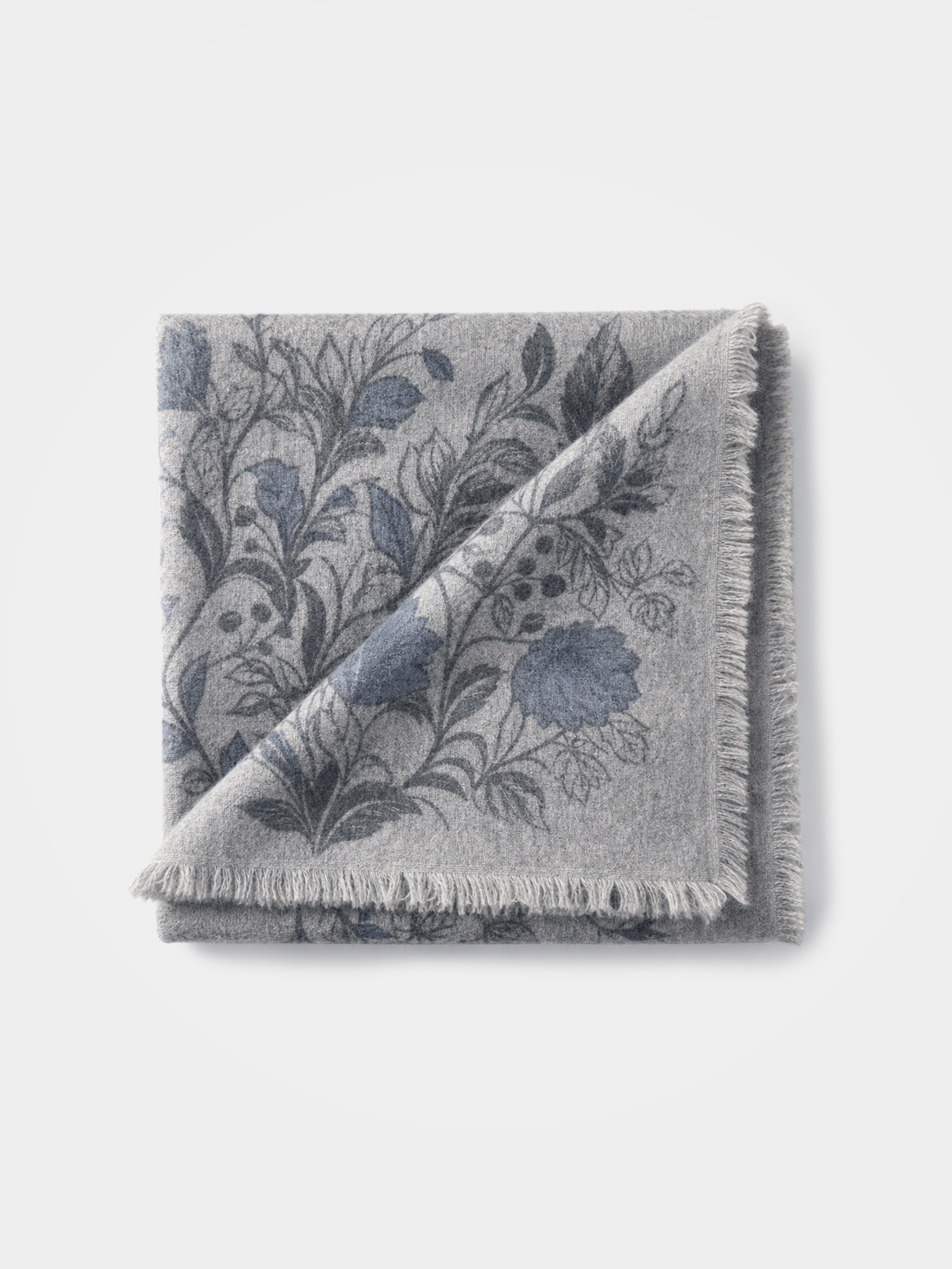 Women's 100% Cashmere Botanical Floral Print Square Scarf with Fringed Edges