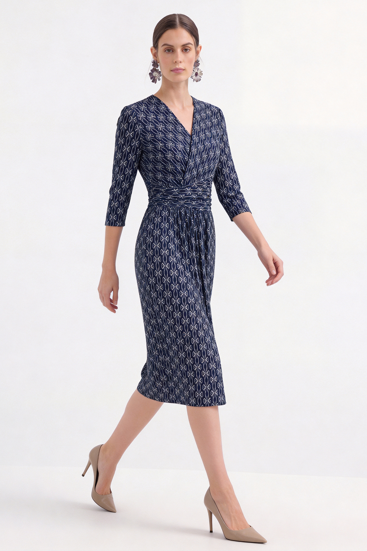 Breathable 100% Mulberry Silk Printed Work Midi Dress