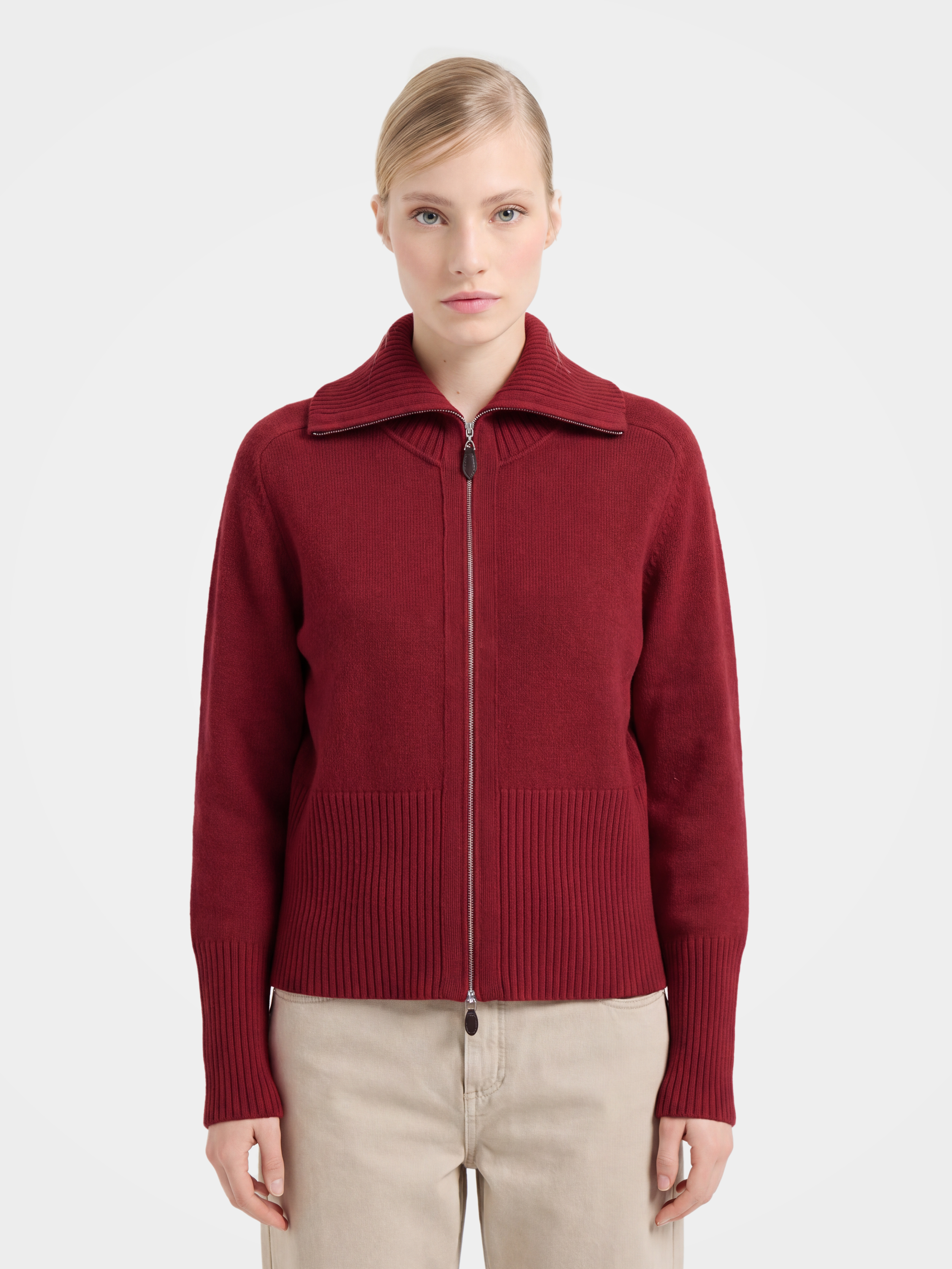 Soft 100% Cashmere Zip Ribbed Knit Cardigan