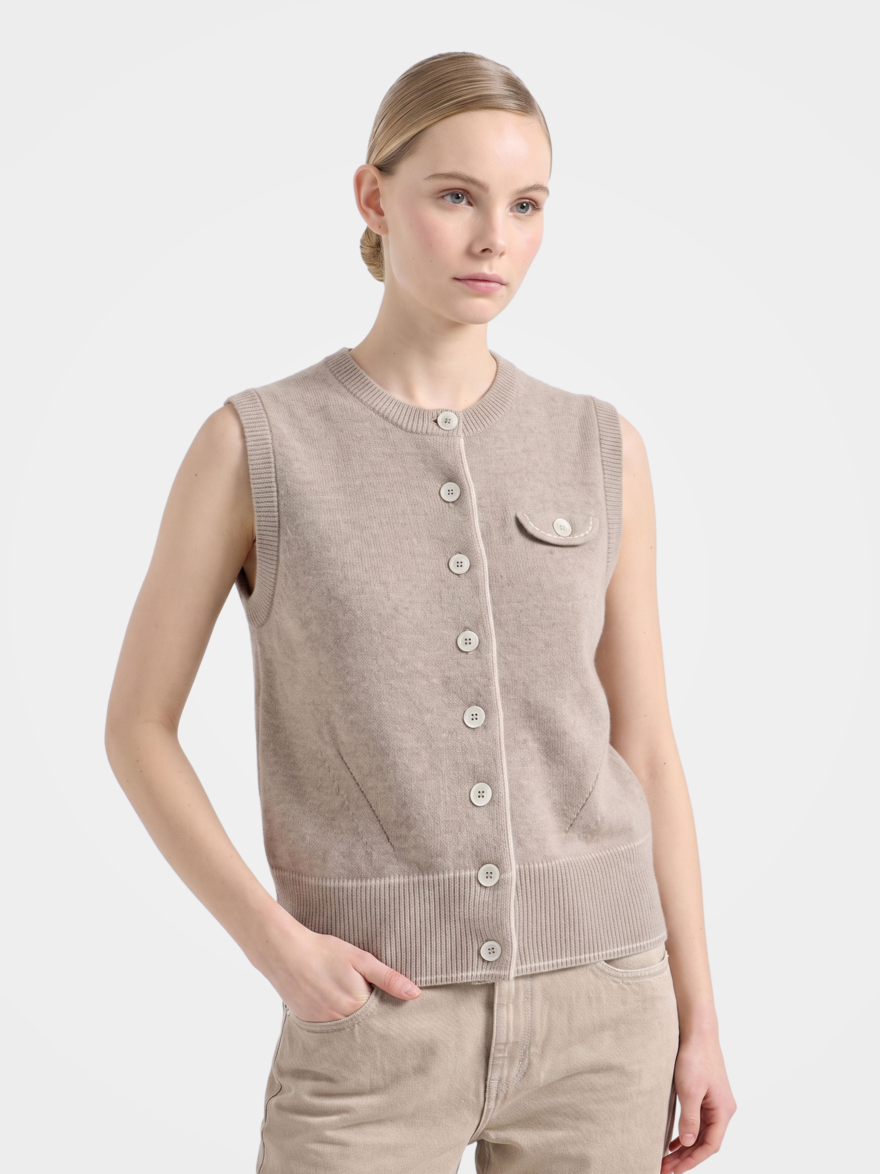 100% Cashmere Button Vest Top Knit Sweaters 