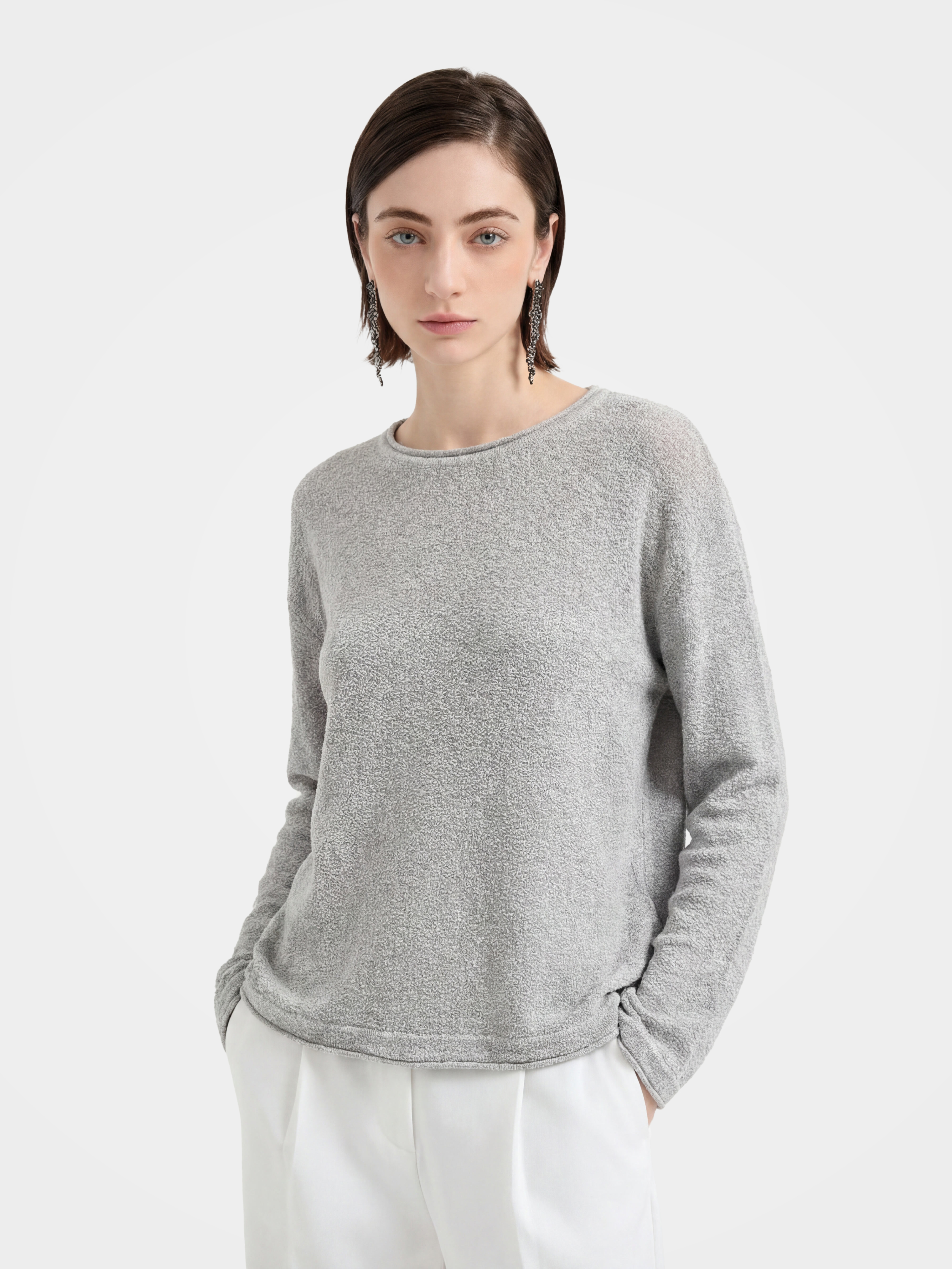 Relaxed Fit Linen Cotton Long Sleeve Pullover