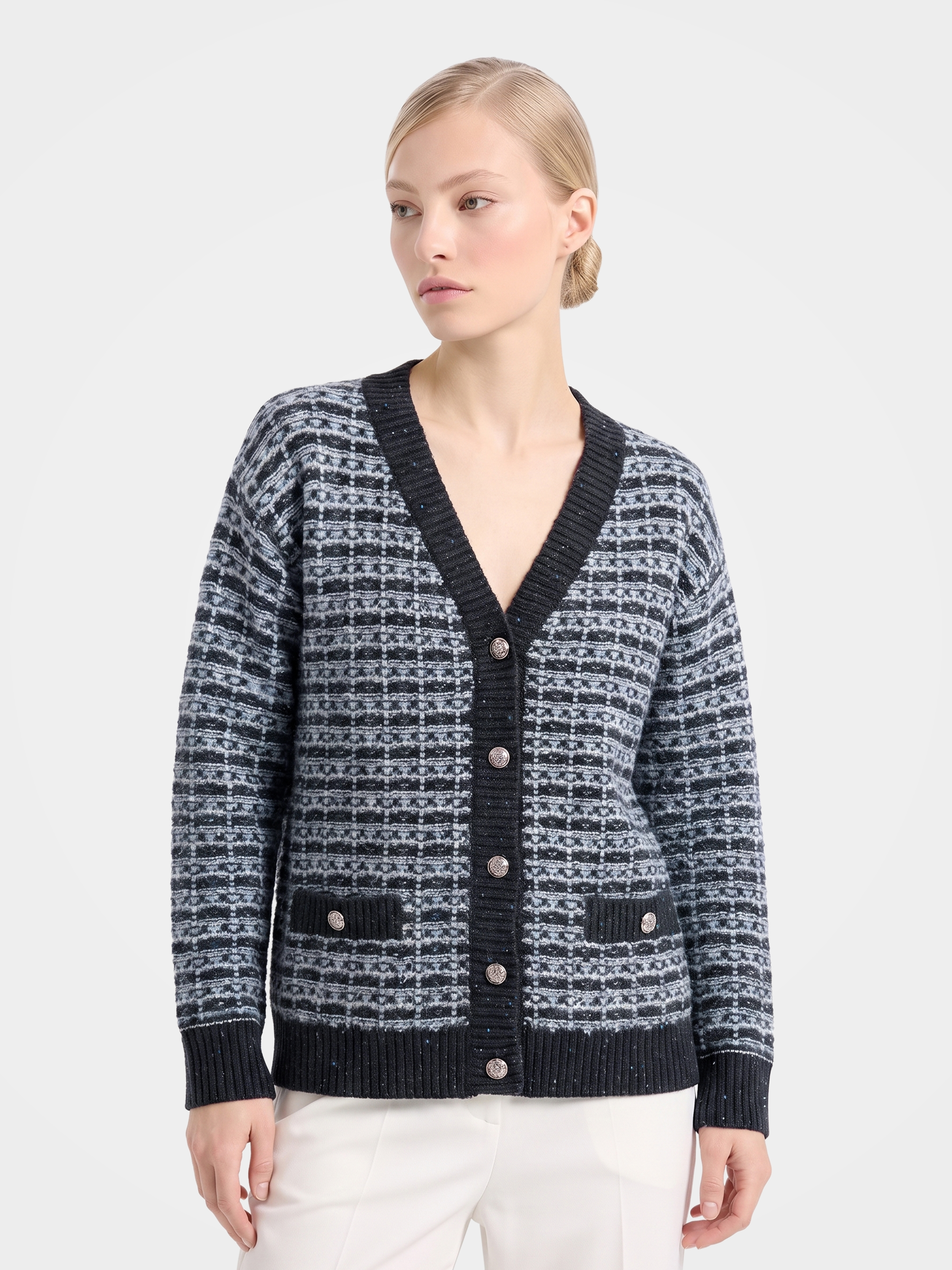 100% Mongolian Cashmere Fair Isle Button Cardigan
