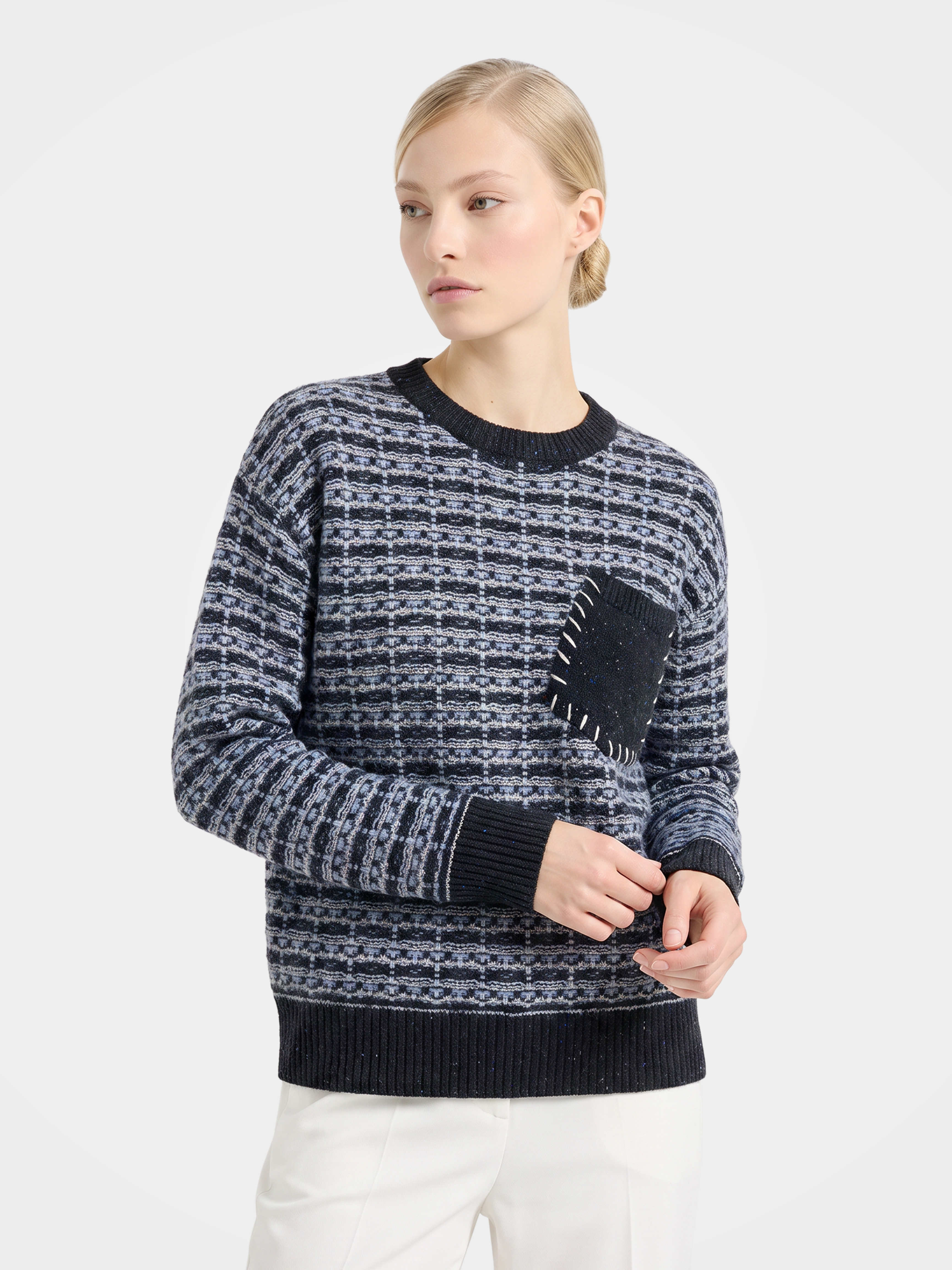 Women’s 100% Mongolian Cashmere Cardigan Fair Isle Full-Zip High-Neck Sweater