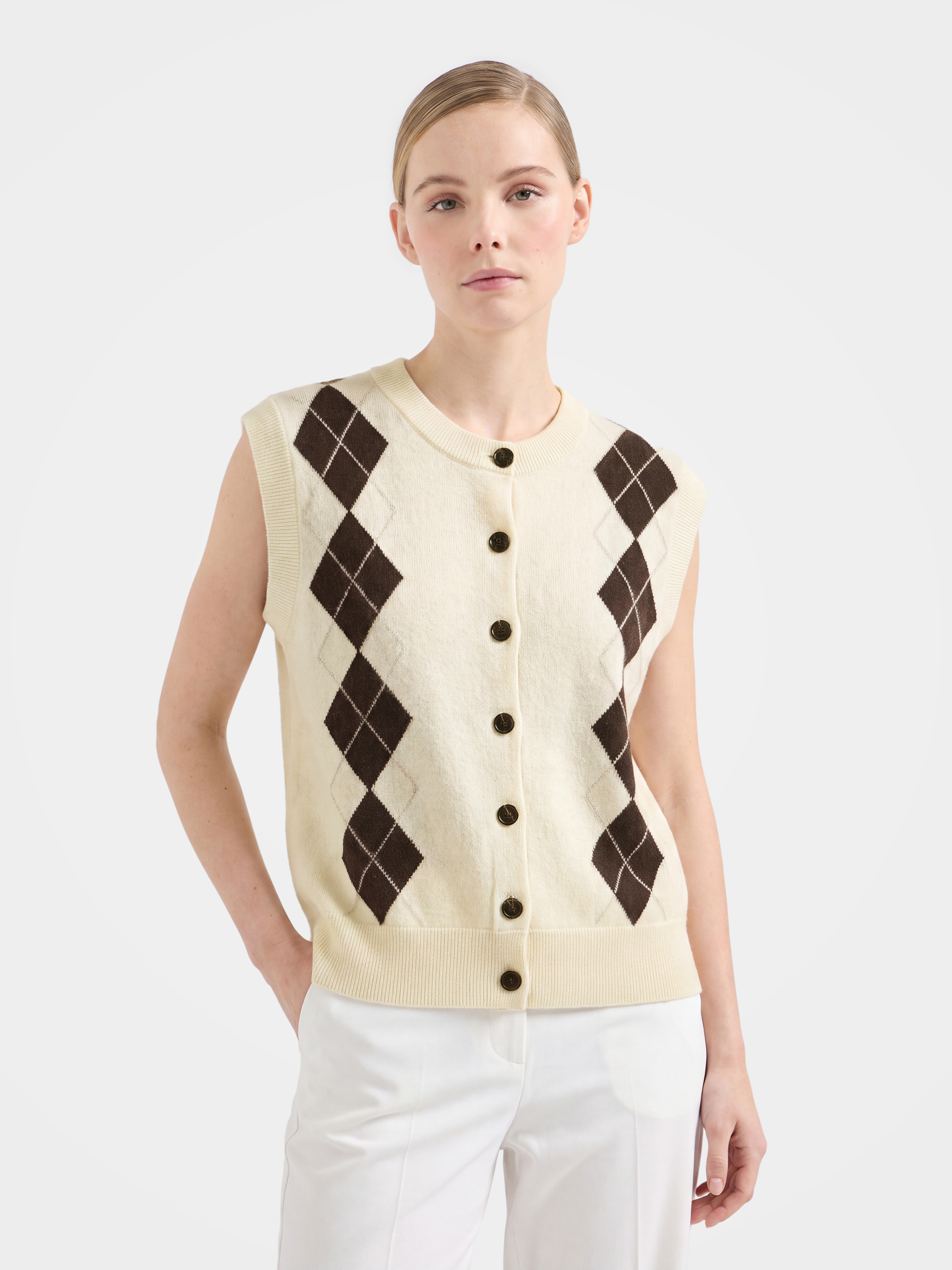 100% Cashmere Argyle Button-Front Sweater Vest