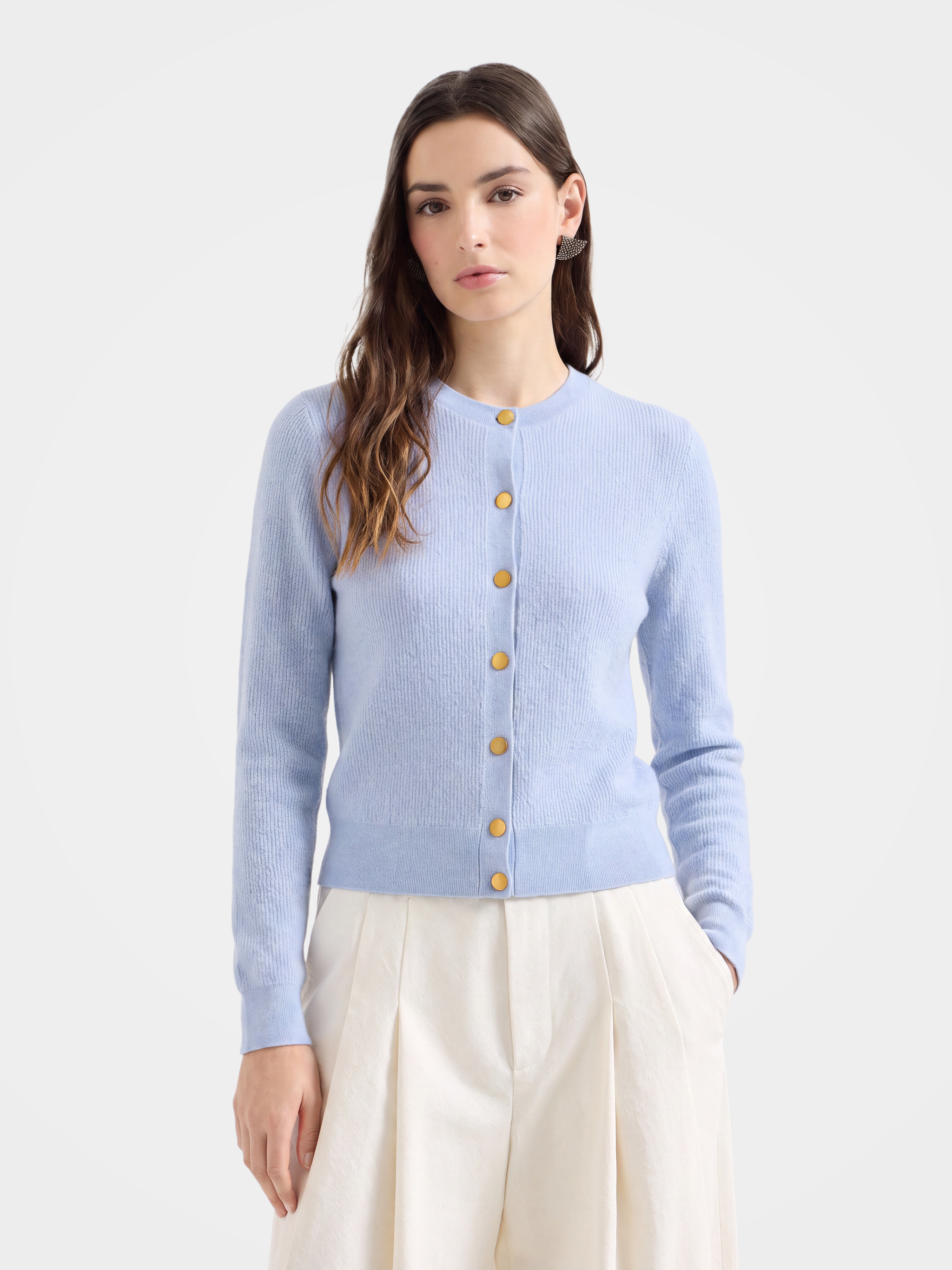Pre-Order |100% Cashmere Crew Neck Cardigan Sweater Plain Knitwear (10-14 Business Days)