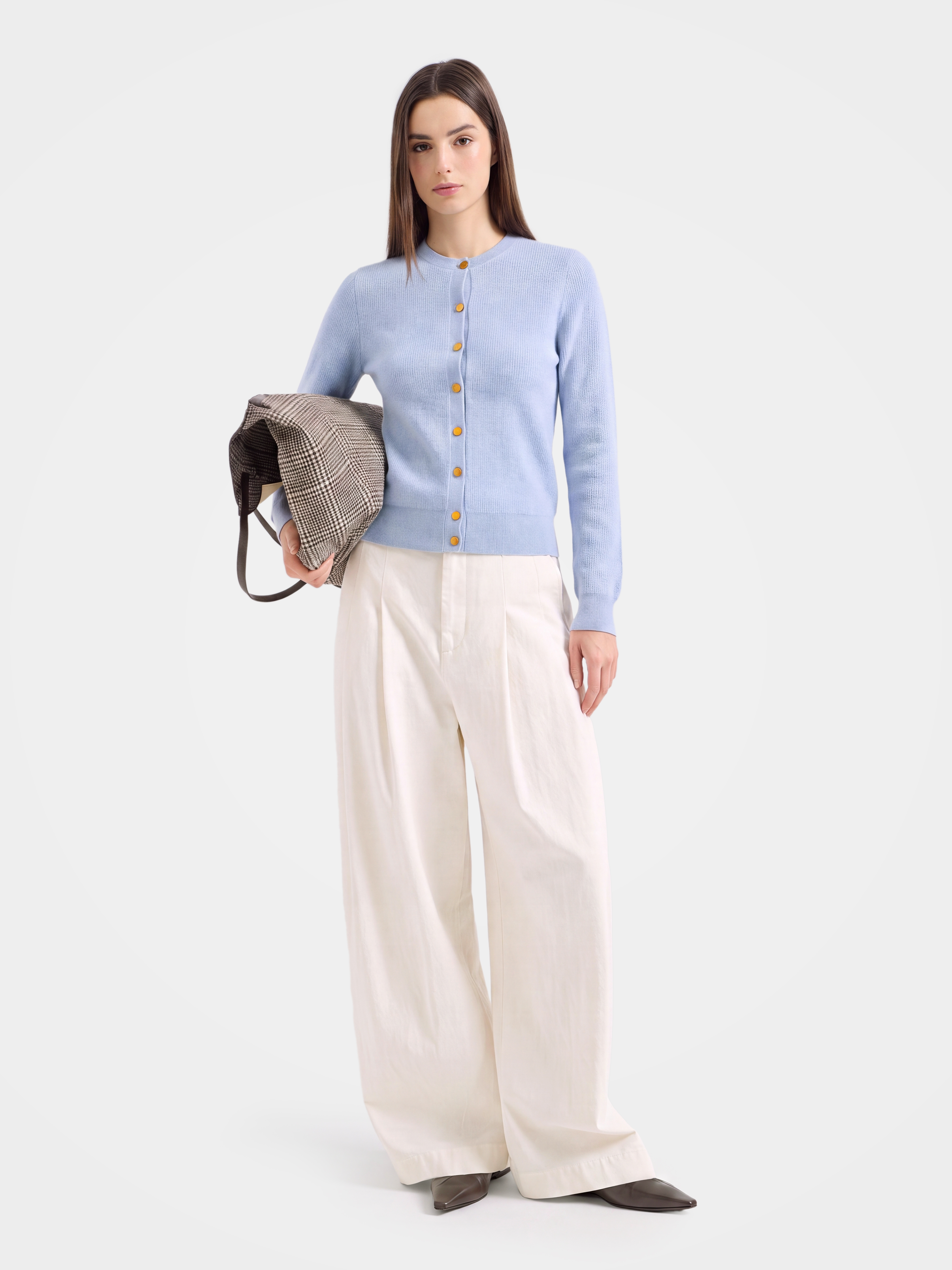Pre-Order |100% Cashmere Crew Neck Cardigan Sweater Plain Knitwear (10-14 Business Days)