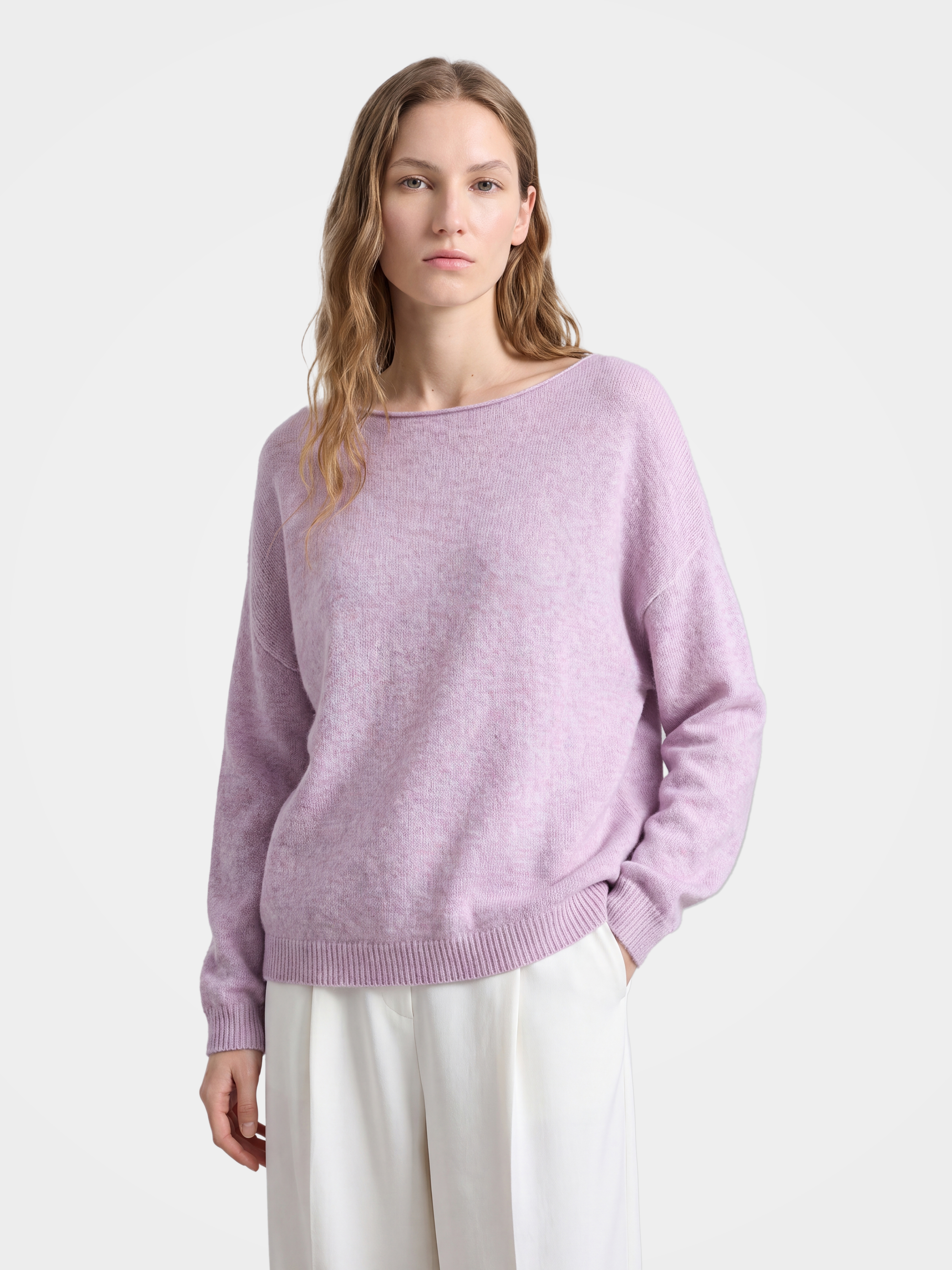 Women's Cashmere Silk Blend Lightweight Crew Neck Sweater - Relaxed Long Sleeve Knit
