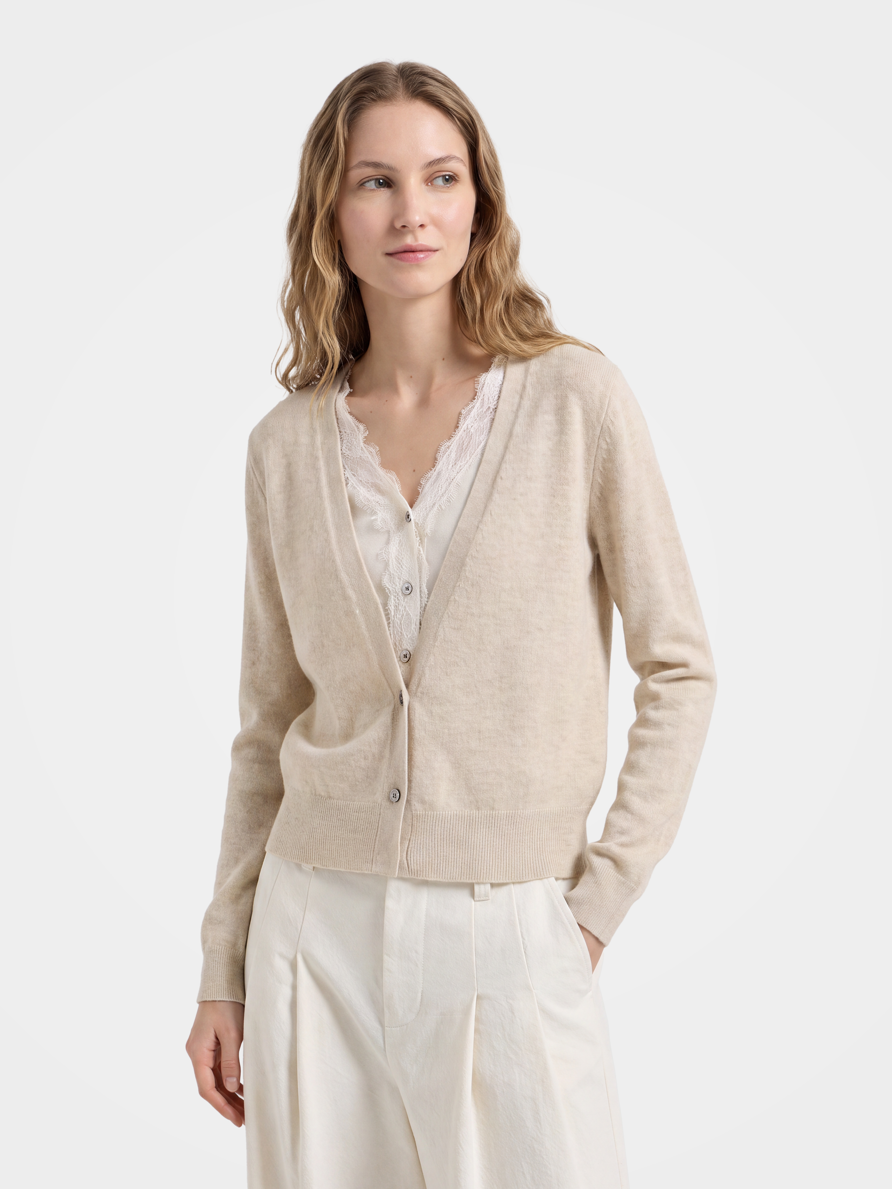 100% Cashmere Lace V-Neck Button-Front Cardigan