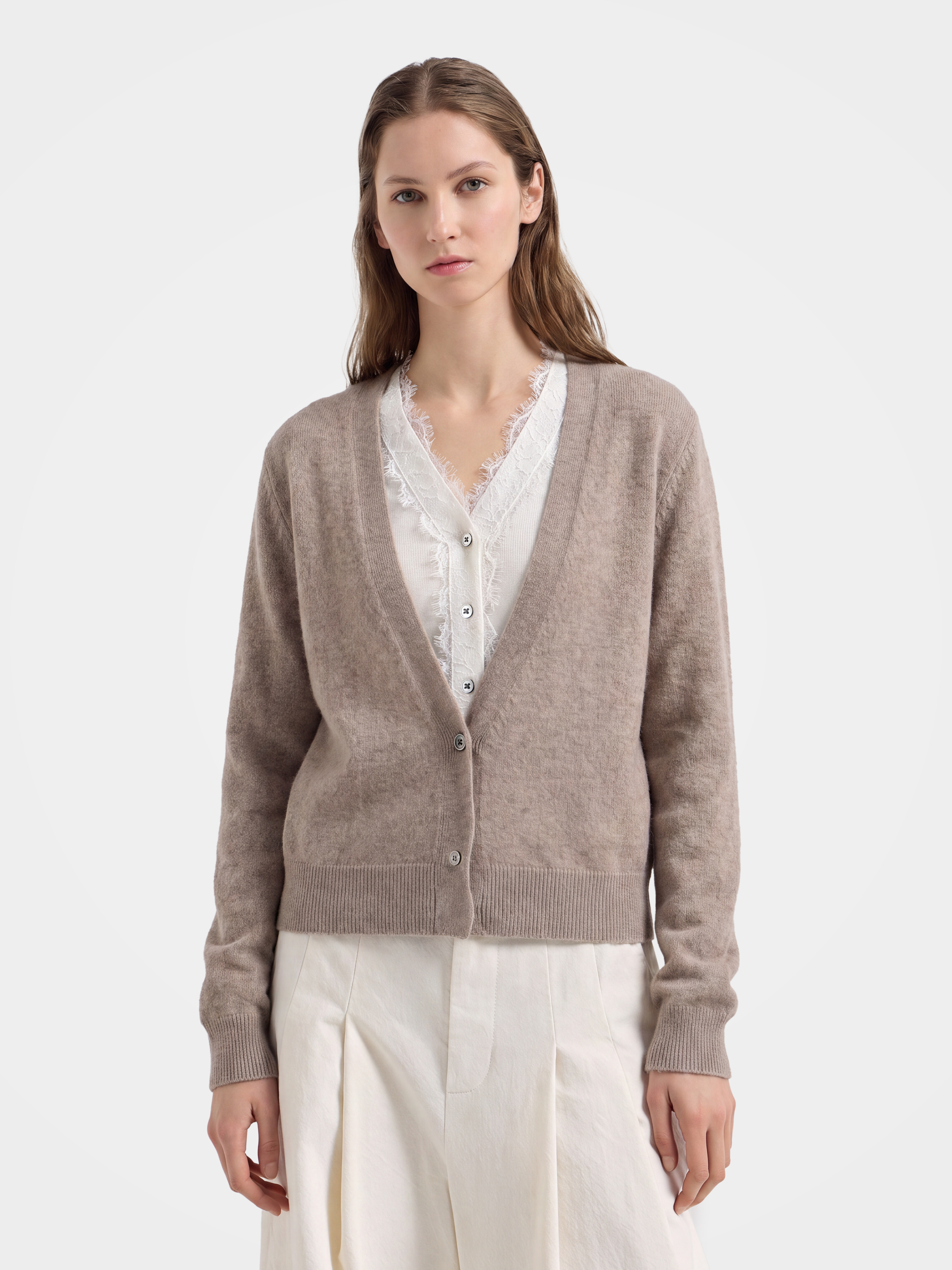 100% Cashmere Lace V-Neck Button-Front Cardigan