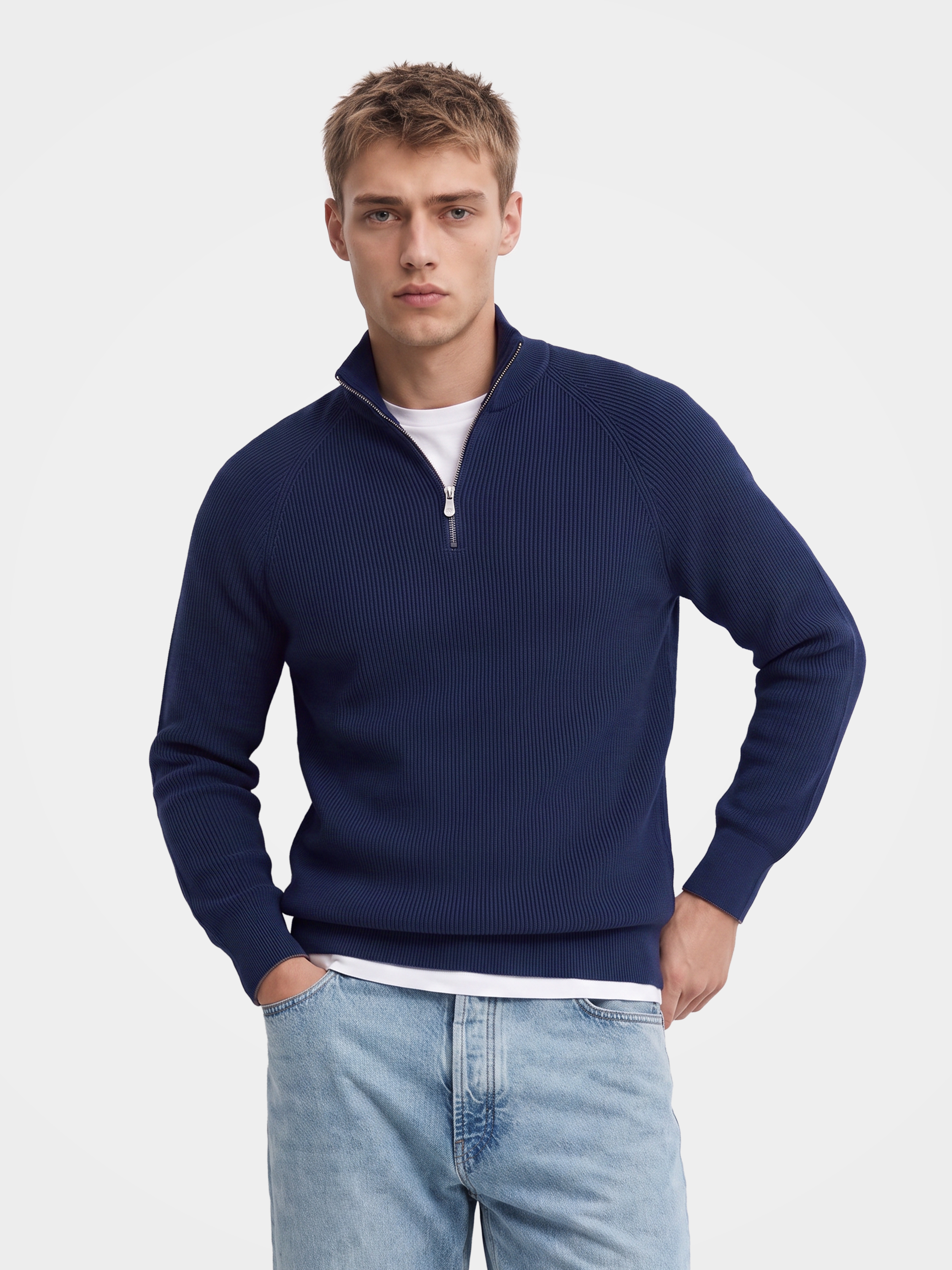 Men’s 100% Cashmere Mock Neck Quarter Zip Knit Pullover