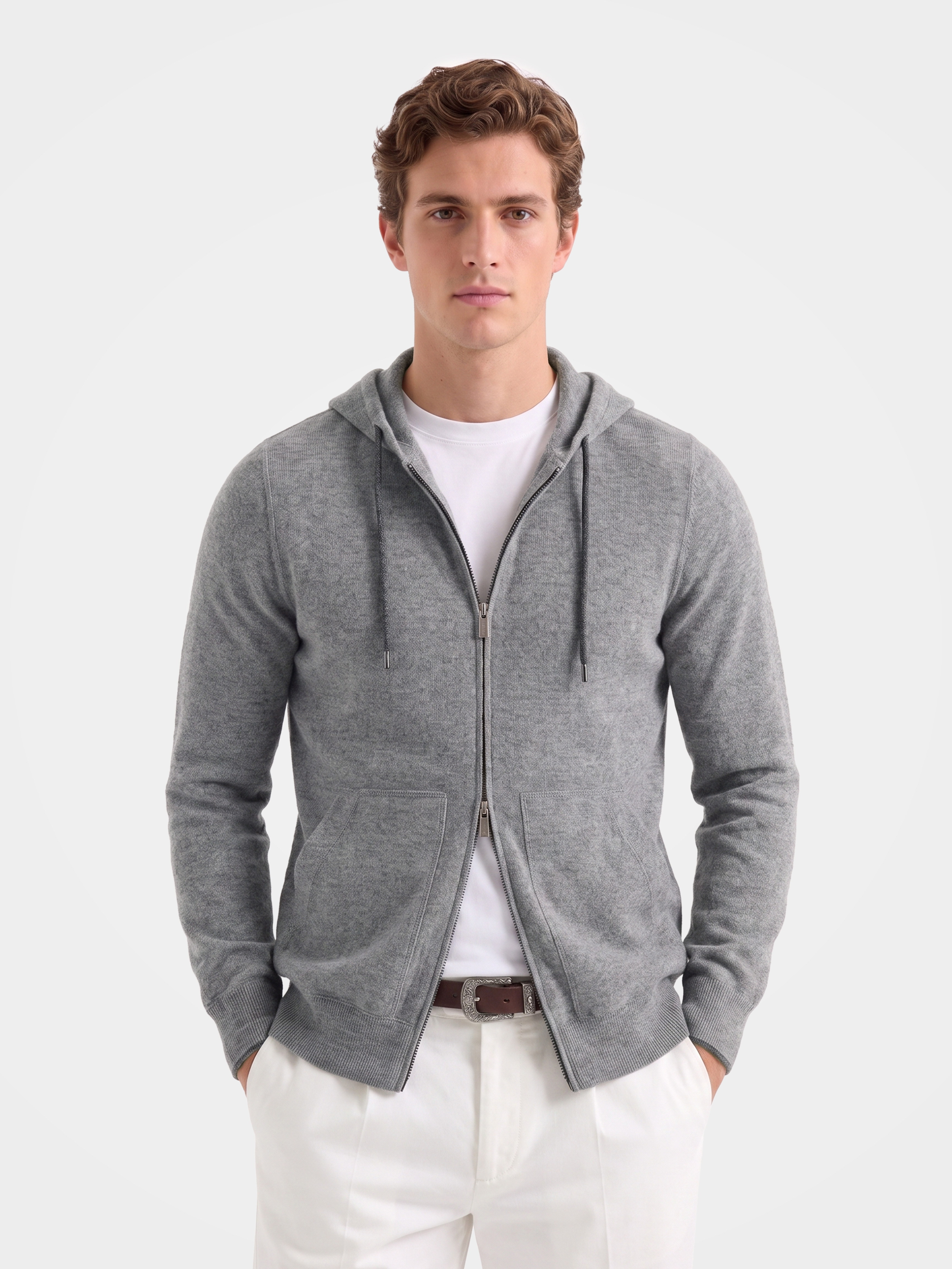 Pre-Order | Men's 100% Cashmere Hooded Full-Zip Cardigan (10-14 Business Days)