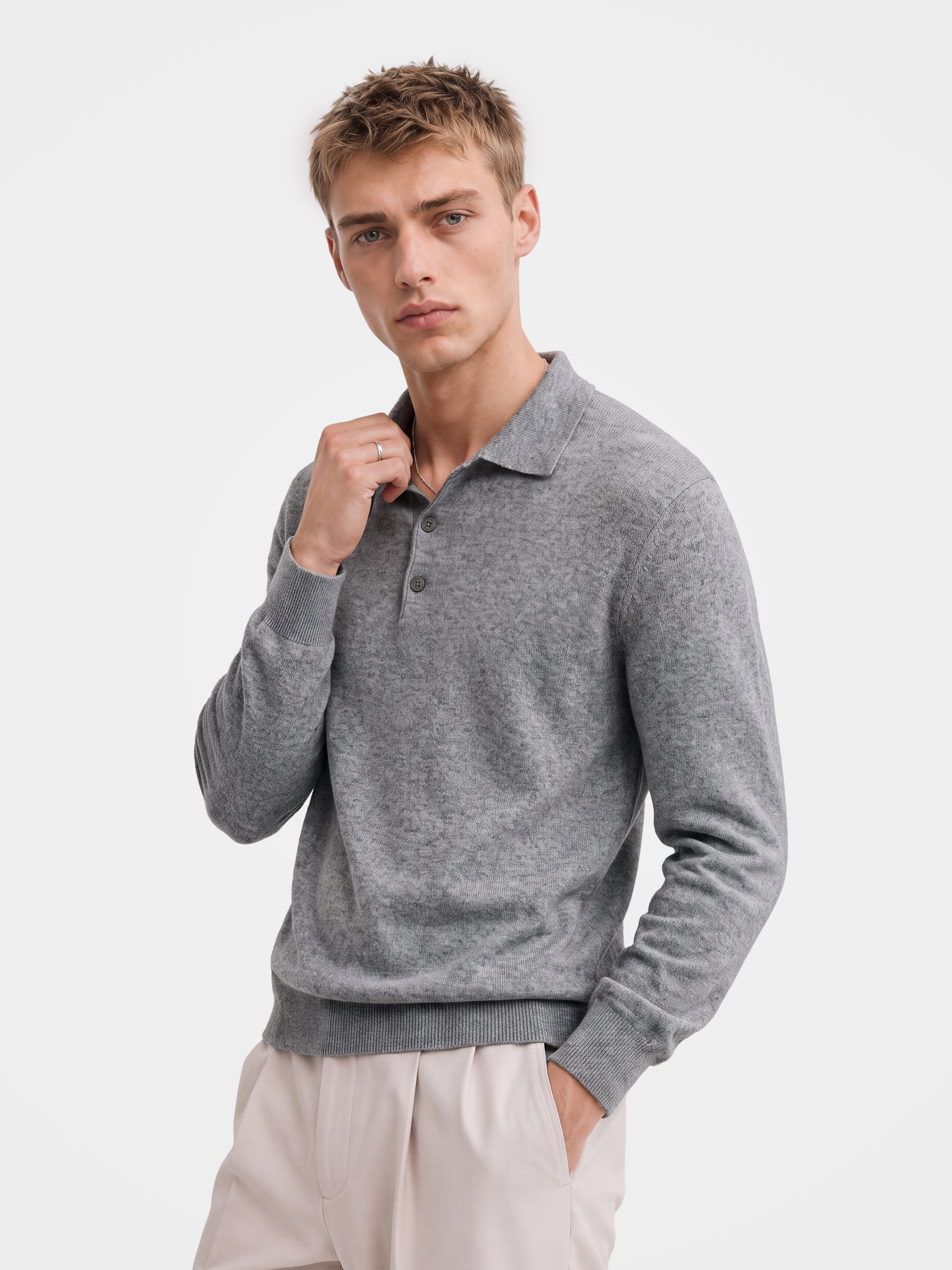 Pre-Order | Men's 100% Cashmere Polo Collar Knit Sweater (10-14 Business Days)