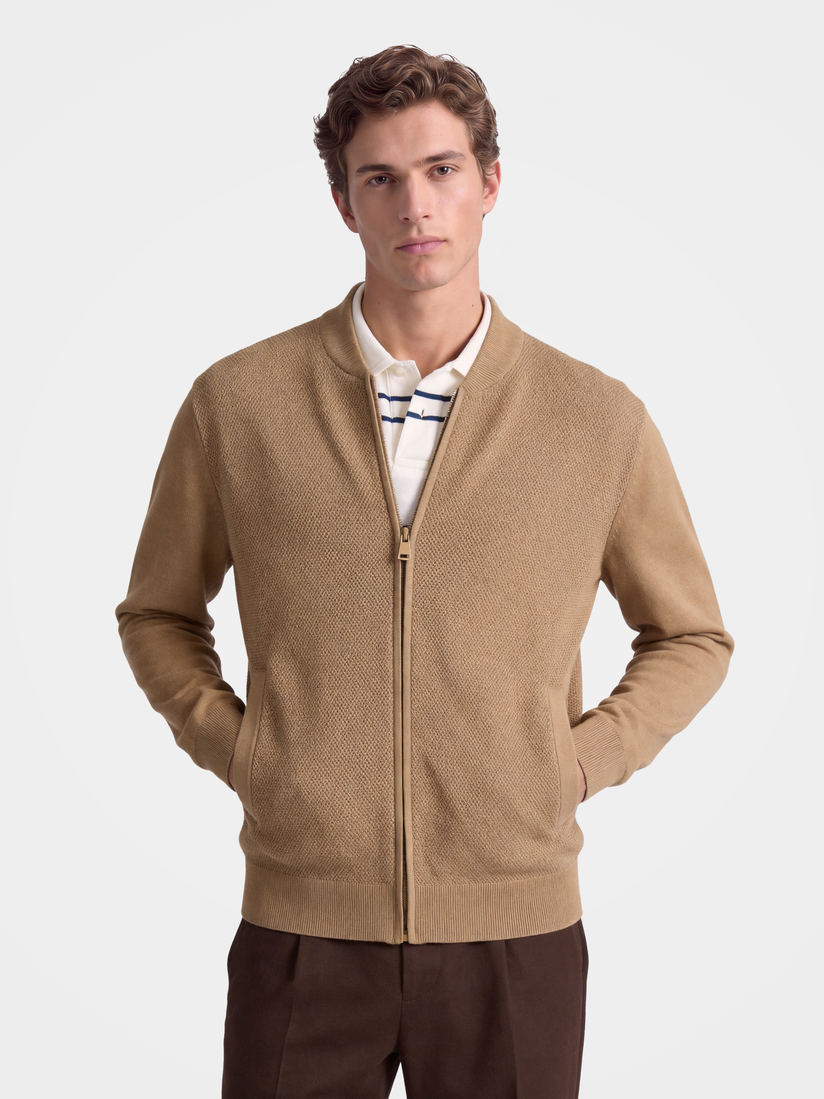 Pre-Order | Men's 100% Cashmere Baseball Collar Zip Knit Cardigan (10-14 Business Days)