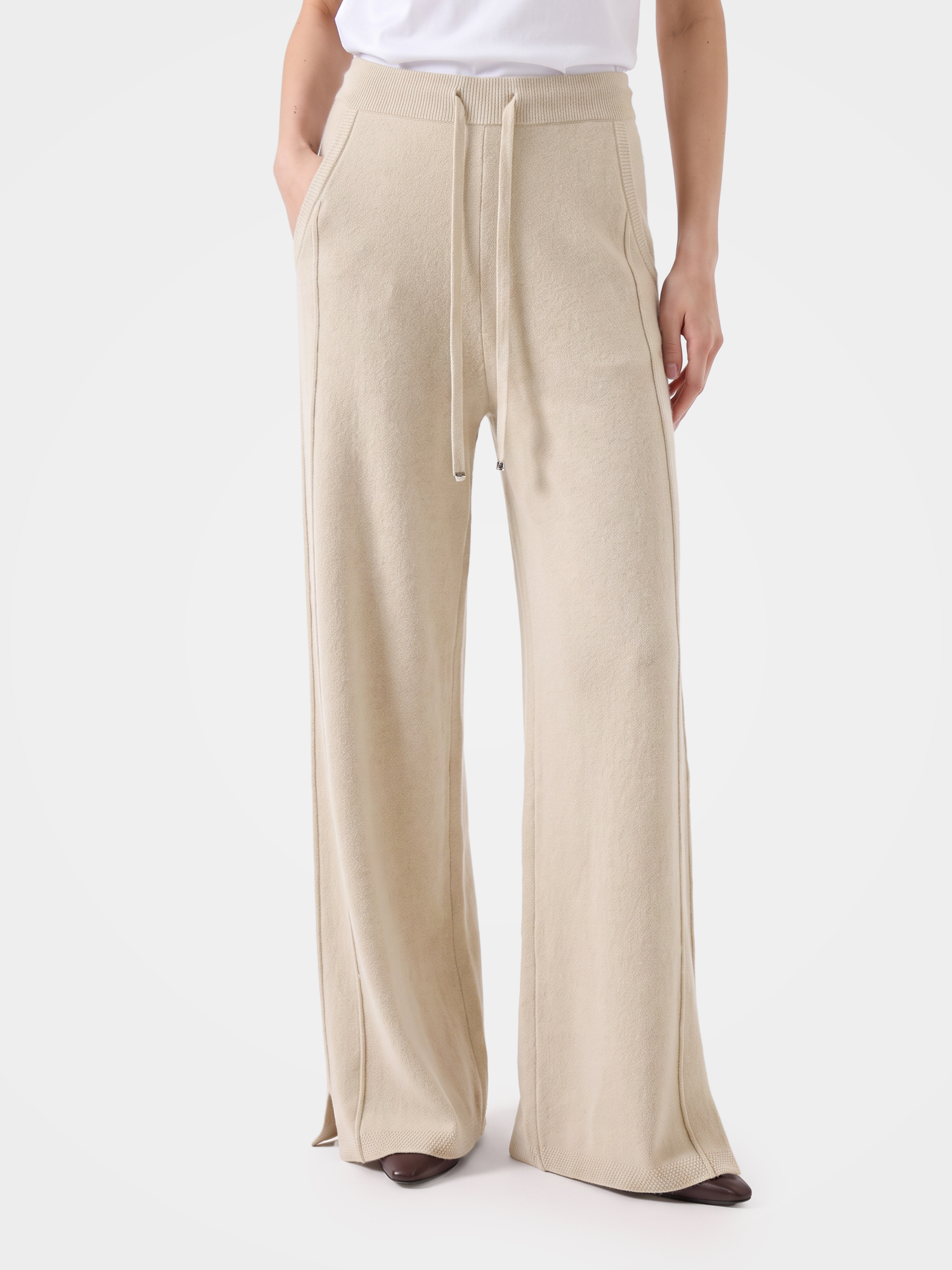 100% Cashmere Straight Leg Drawstring Pants