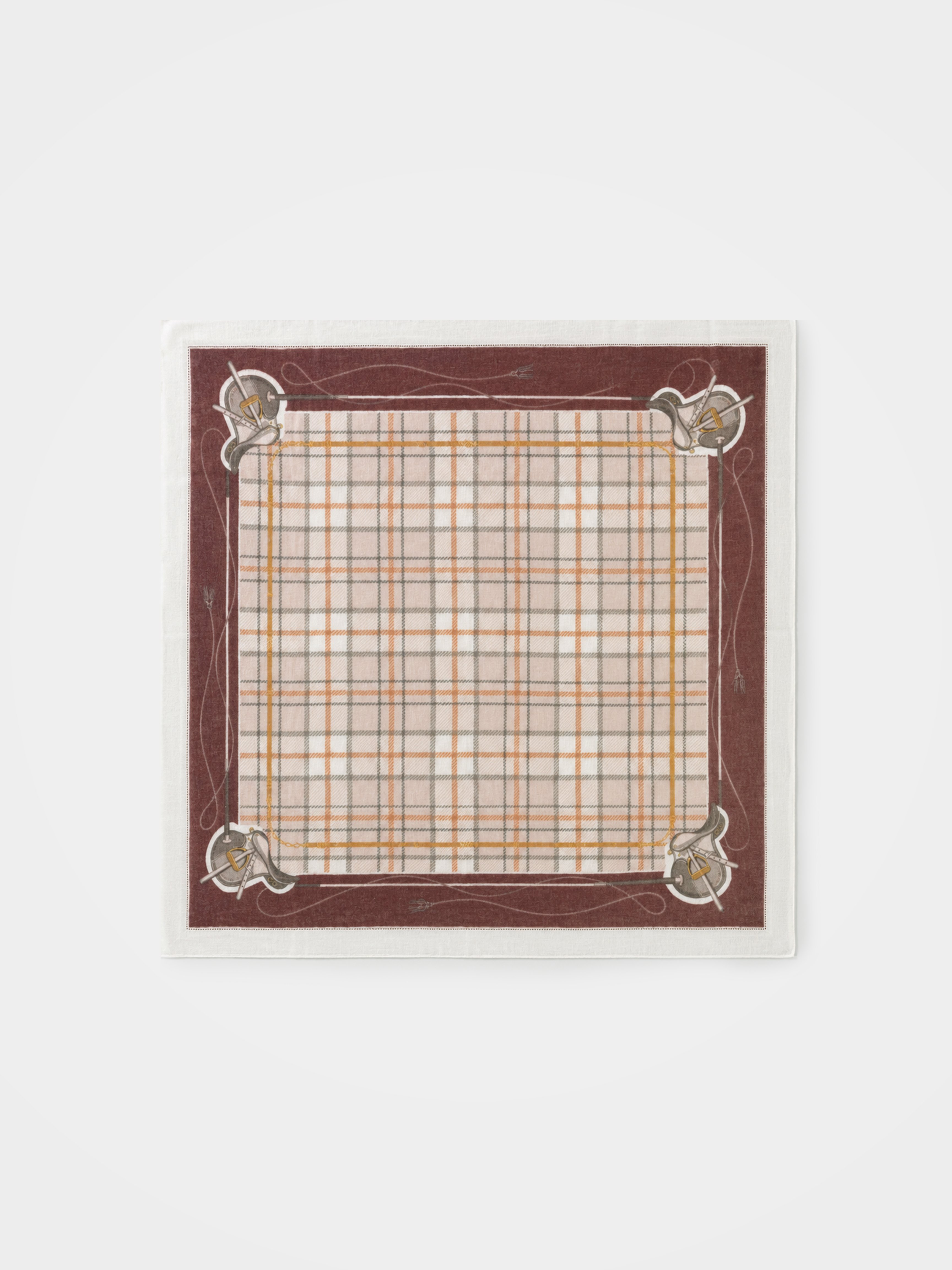 100% Cashmere Equestrian Plaid Print Square Scarf
