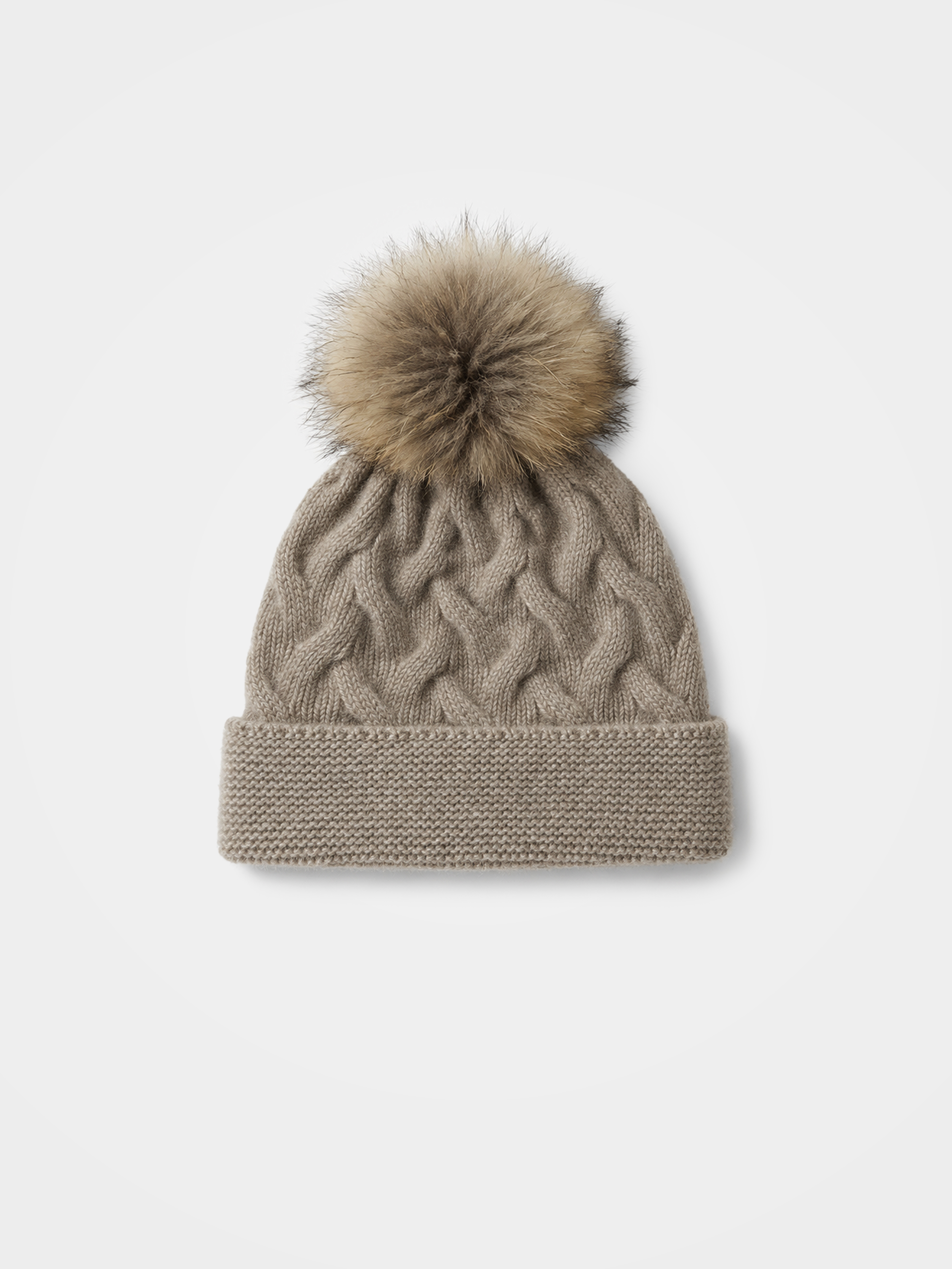100% Cashmere Cable Knit Pom-Pom Beanie