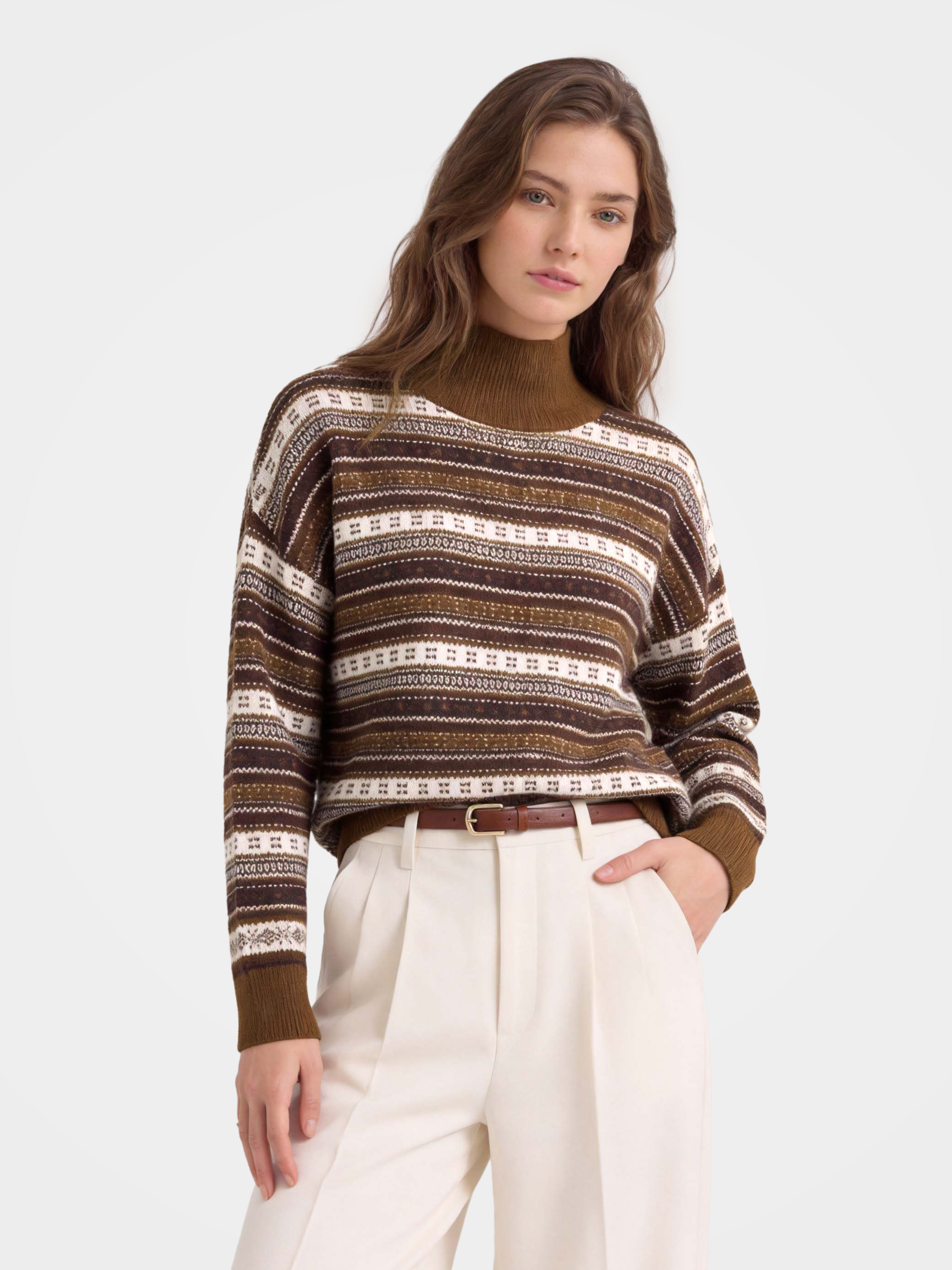 100% Cashmere Mock Neck Sweater Soft Fair Isle Knit Pullover