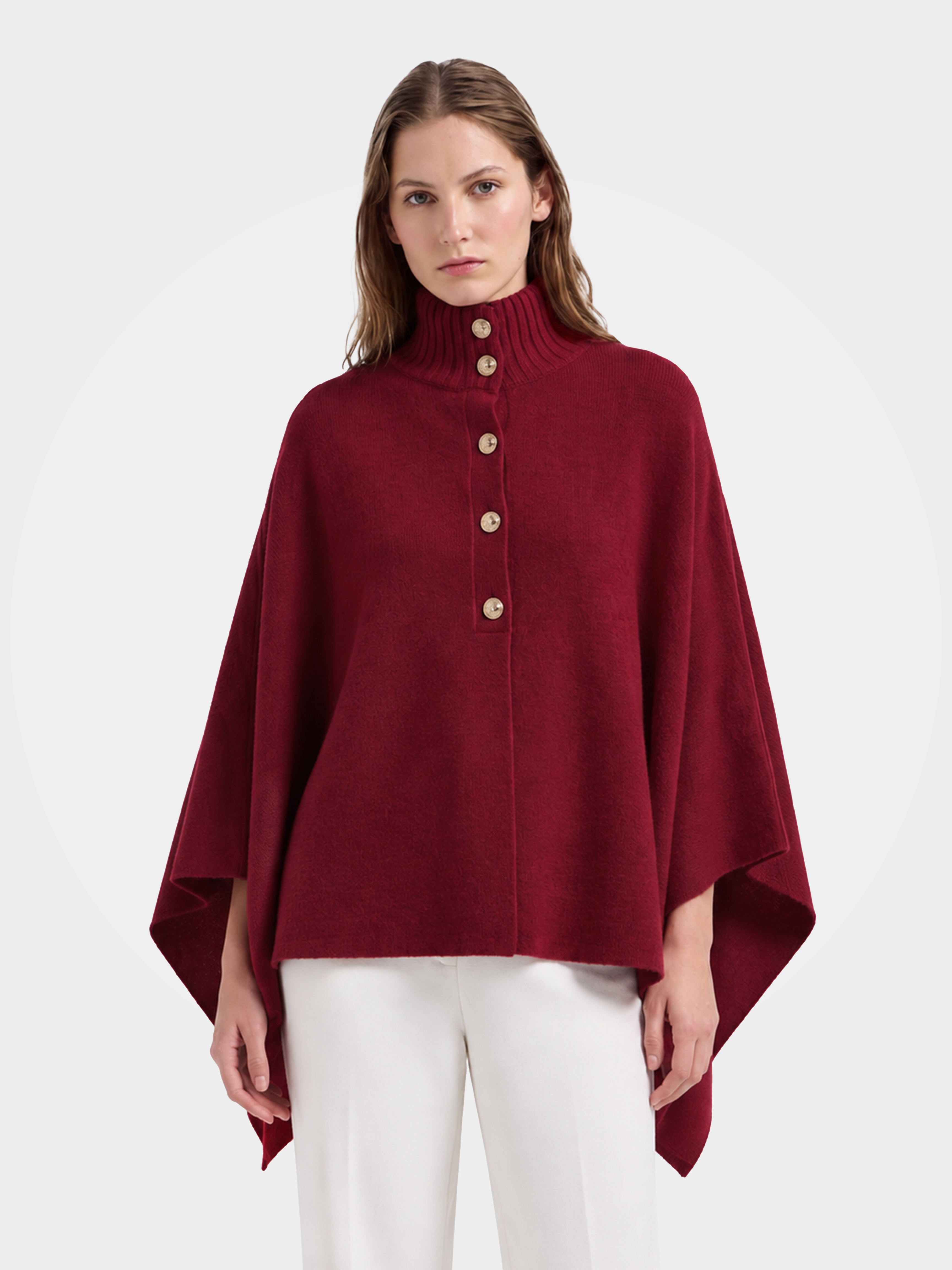 Pre-Order | 100% Wool Turtleneck Button-Placket Knit Cape (10-14 Business Days)