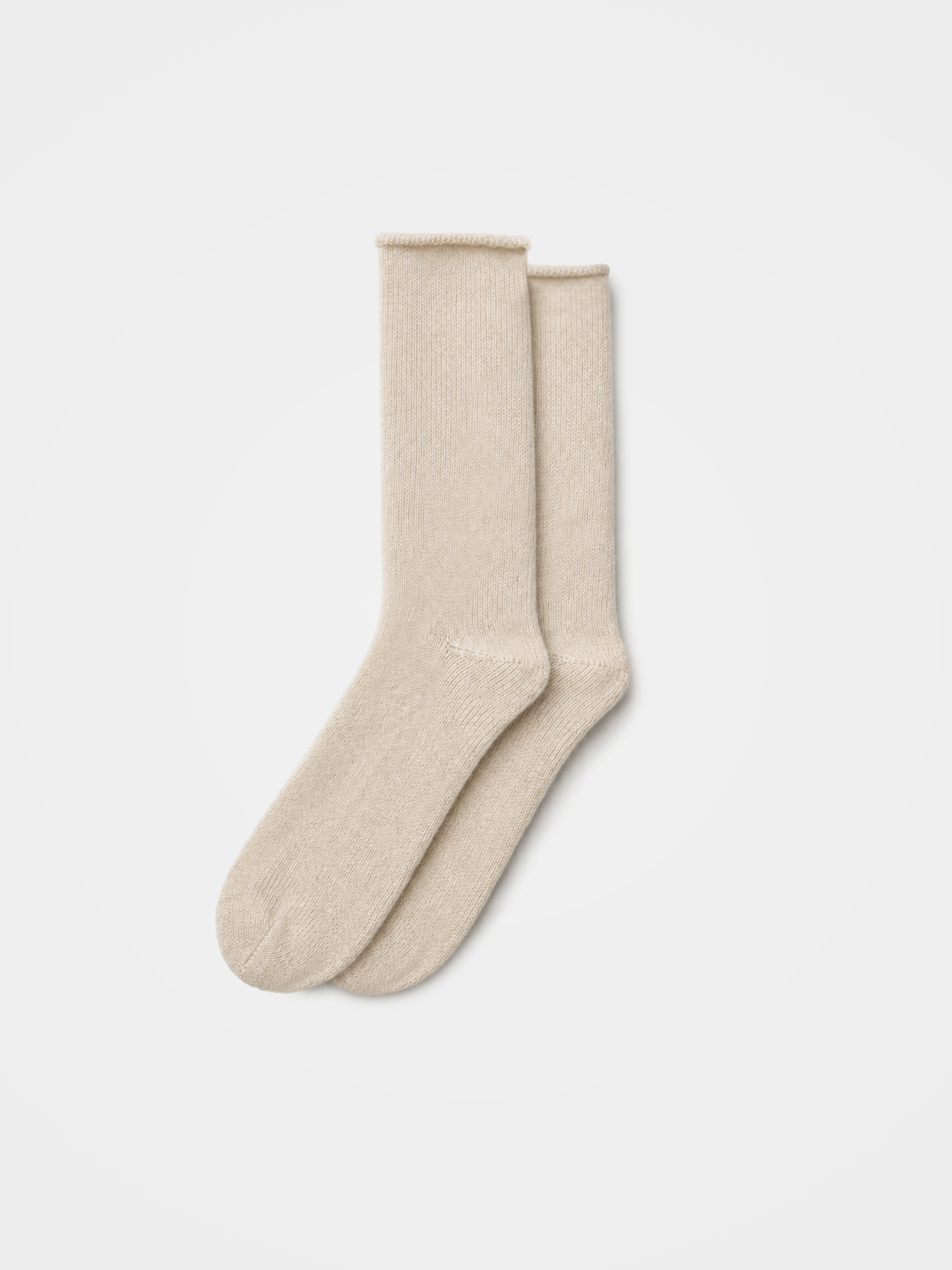 100% Cashmere Plain Knit Rolled Cuff Crew Socks