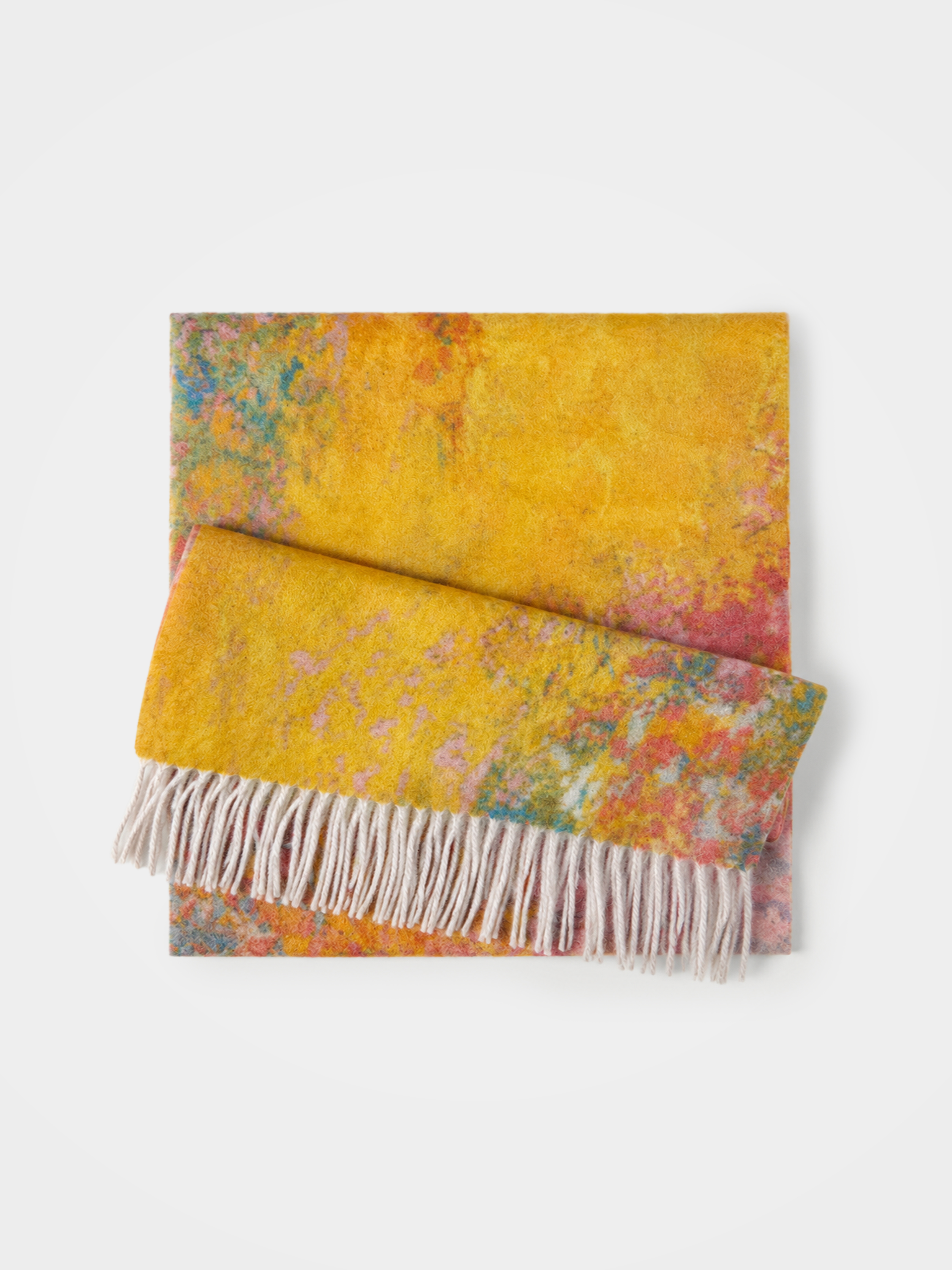 100% Cashmere Abstract Art Print Fringe Long Scarf