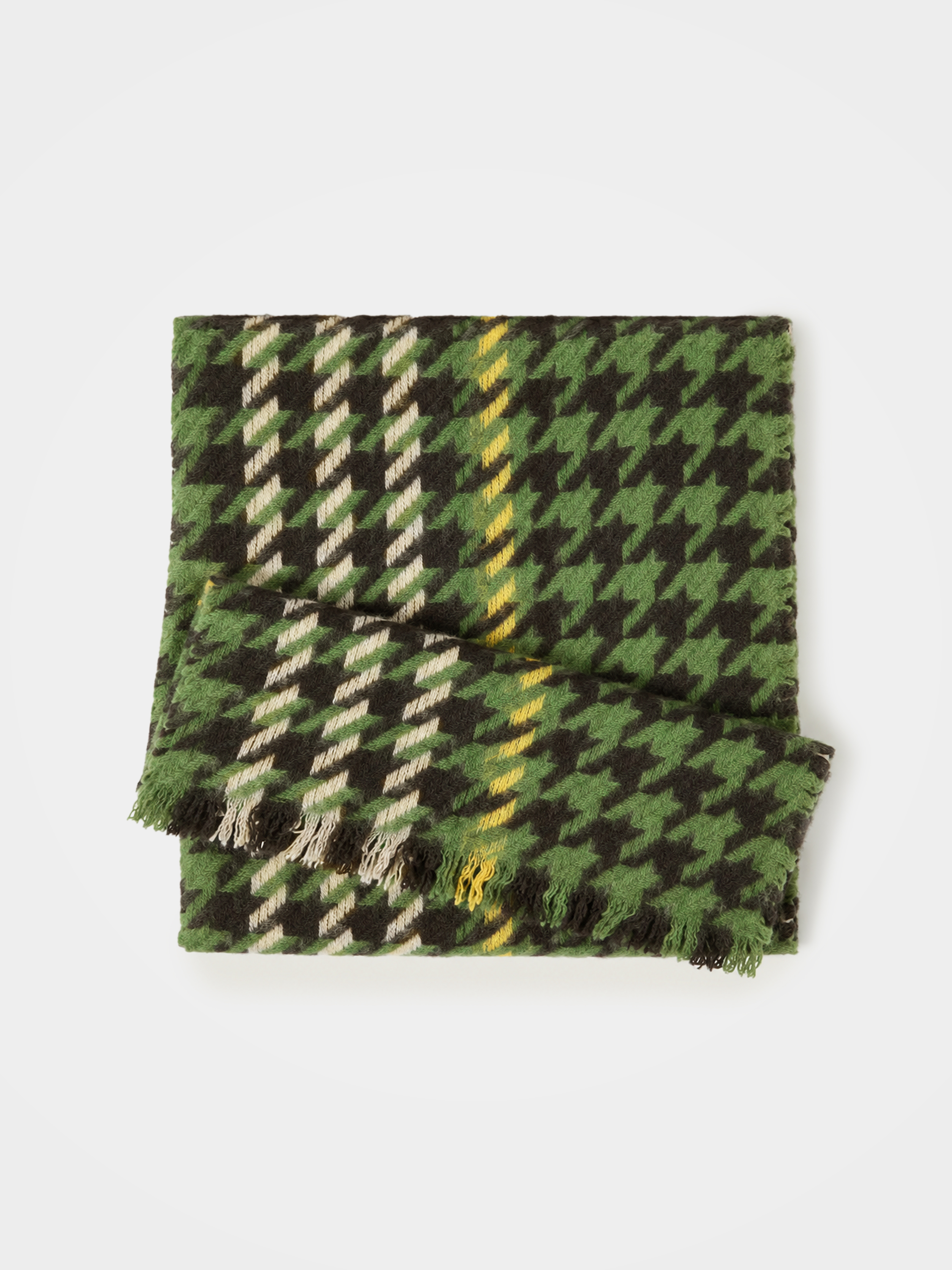 100% Cashmere Houndstooth Fringe Long Scarf