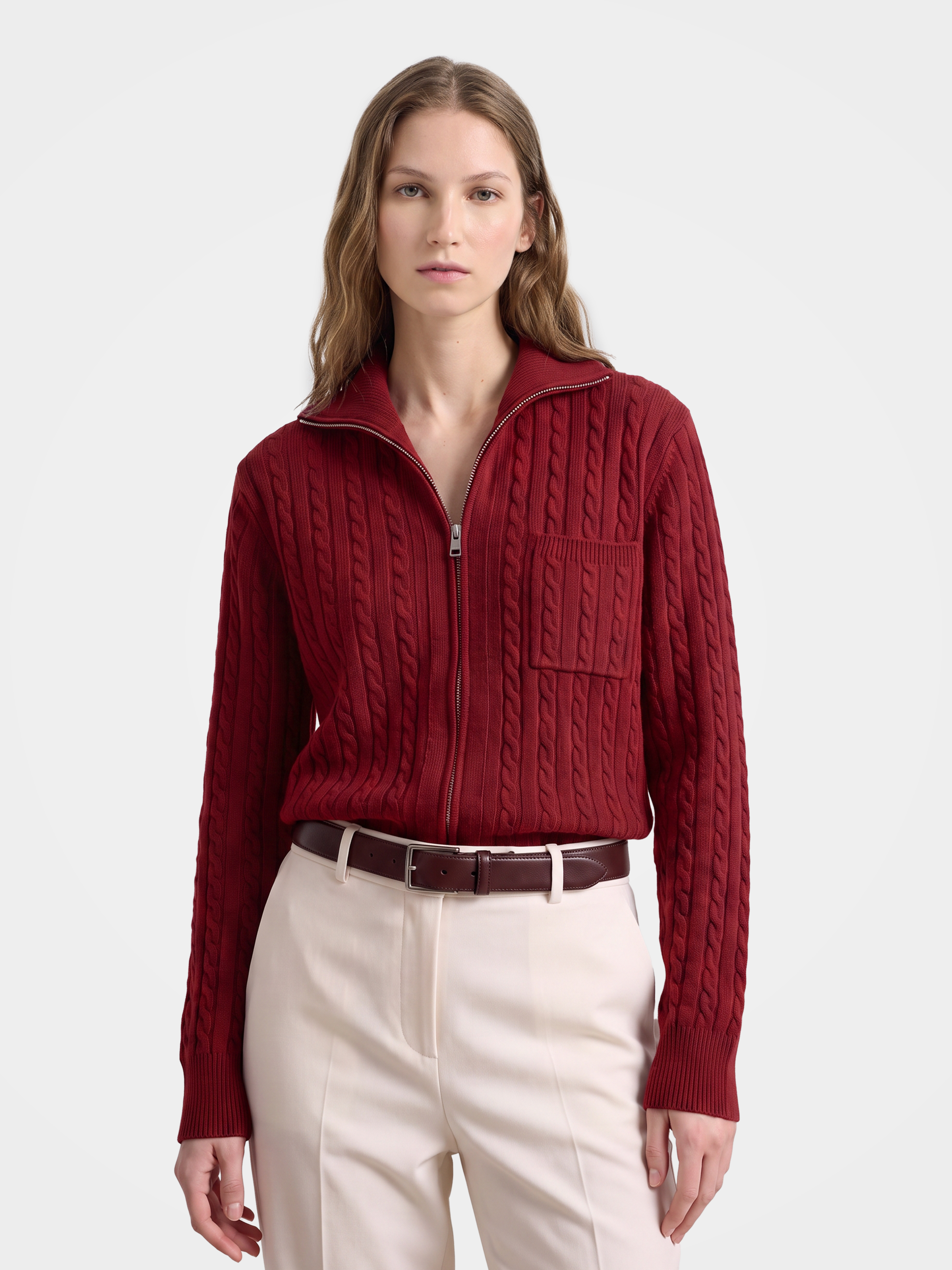100% Mongolian Cashmere Cable Knit Zip Jacket