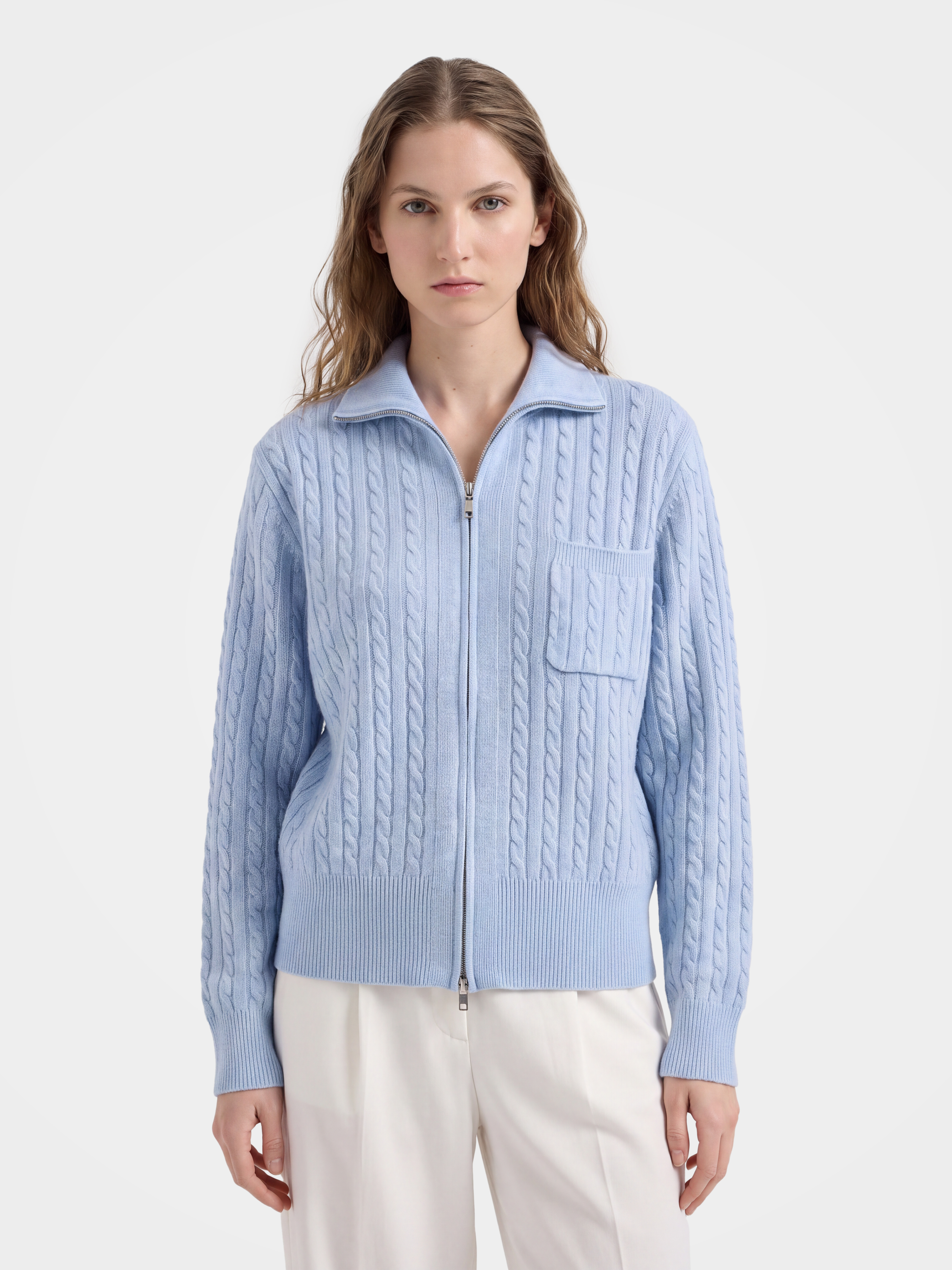 100% Mongolian Cashmere Cable Knit Zip Jacket
