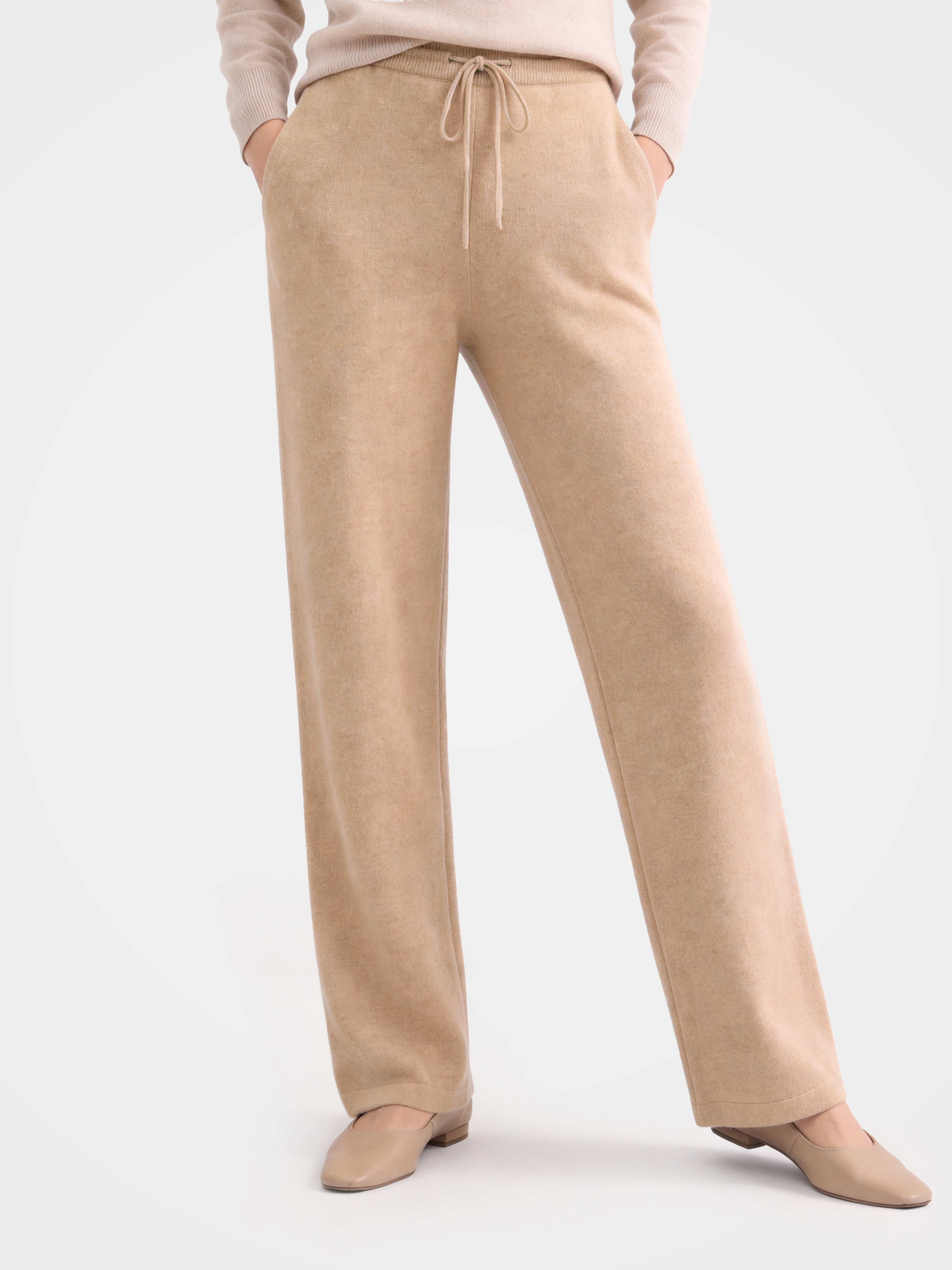 100% Cashmere Straight Leg Drawstring Pants with Pockets