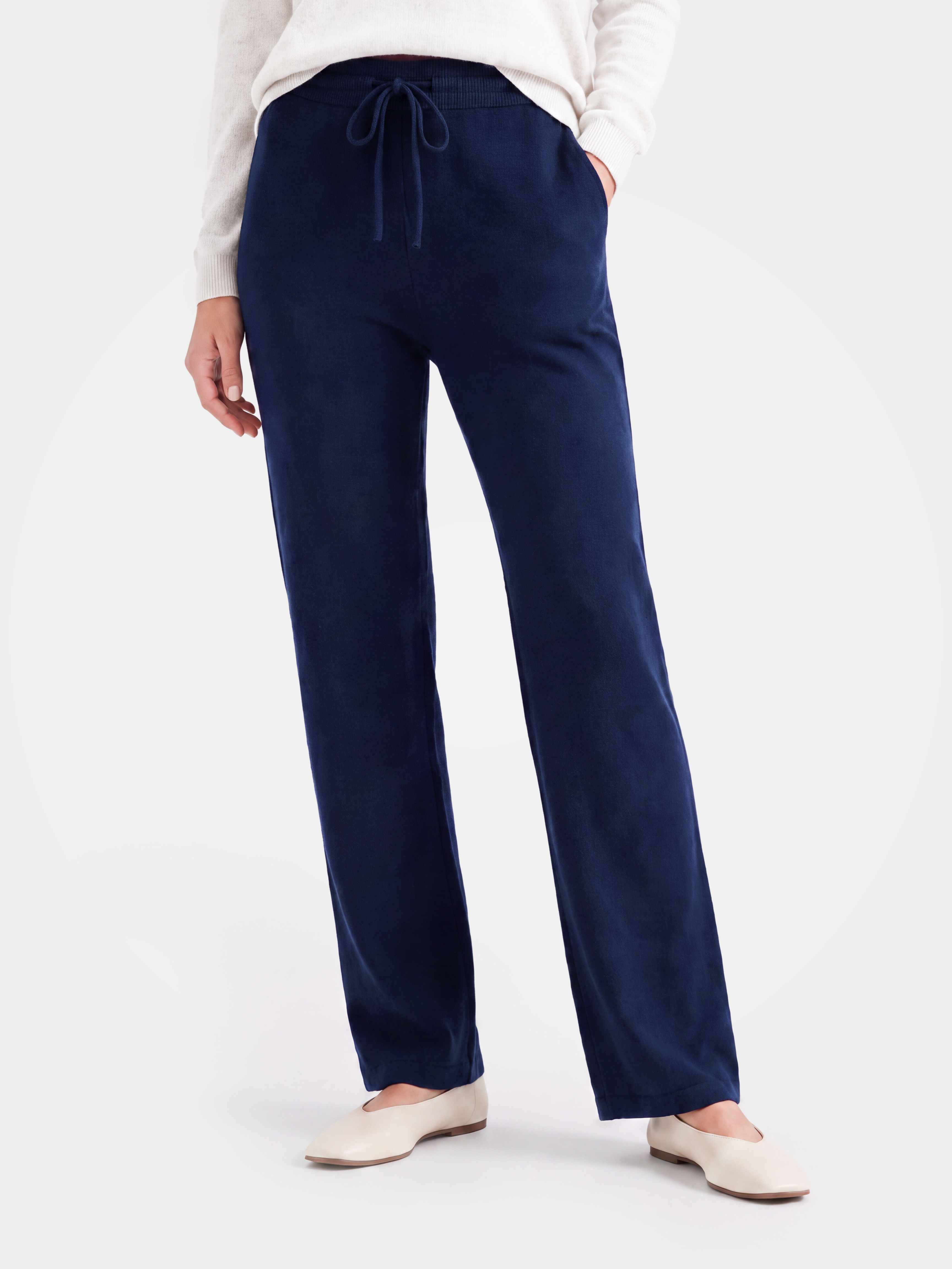 100% Cashmere Straight Leg Drawstring Pants with Pockets
