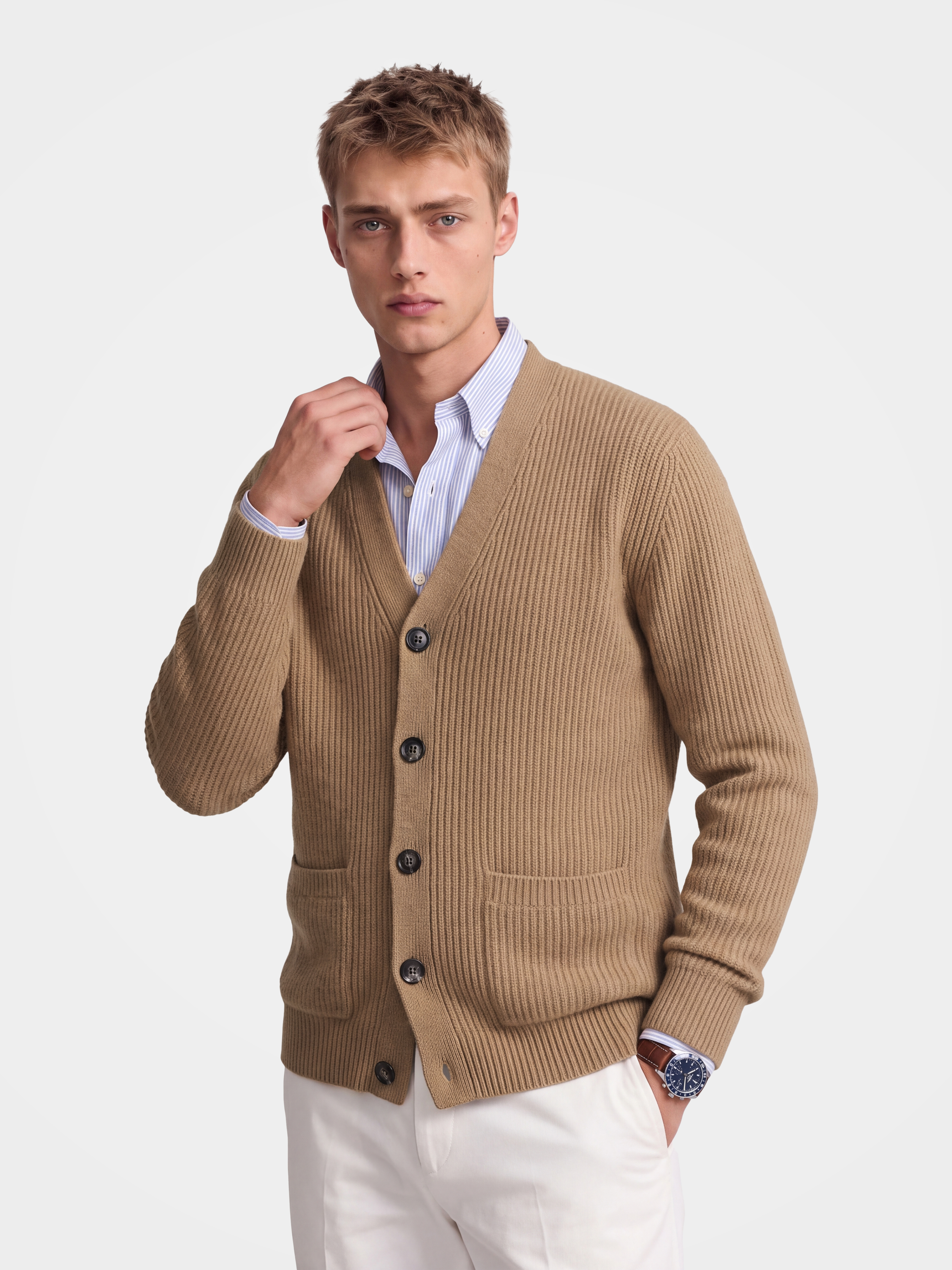 Pre-Order | Men's 100% Cashmere V-Neck Button Front Cardigan (10-14 Business Days)