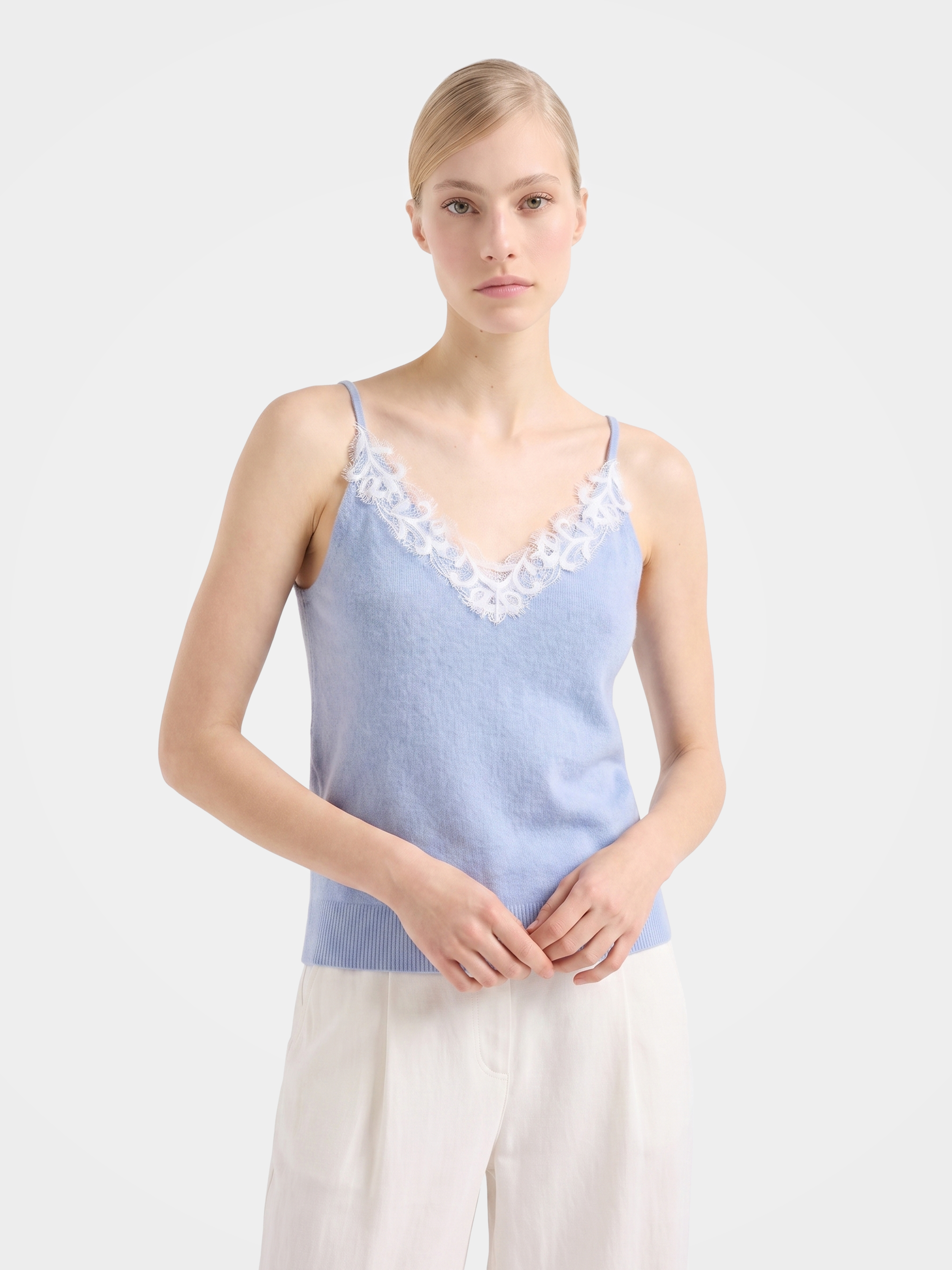 Lightweight 100% Mongolian Cashmere Lace-Trim Cami