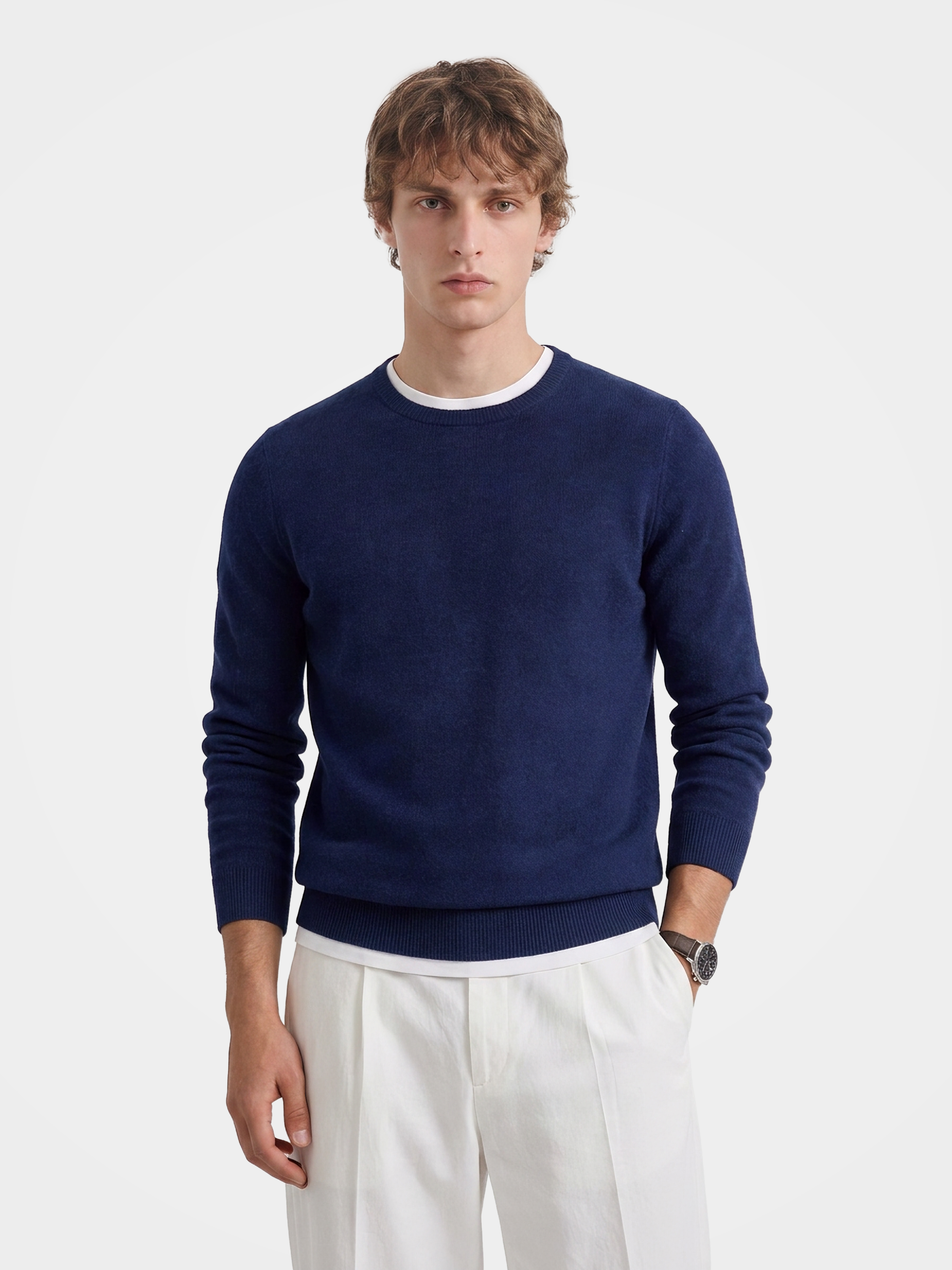 Men's 100% Cashmere Solid Crew Neck Sweater with Timeless Style