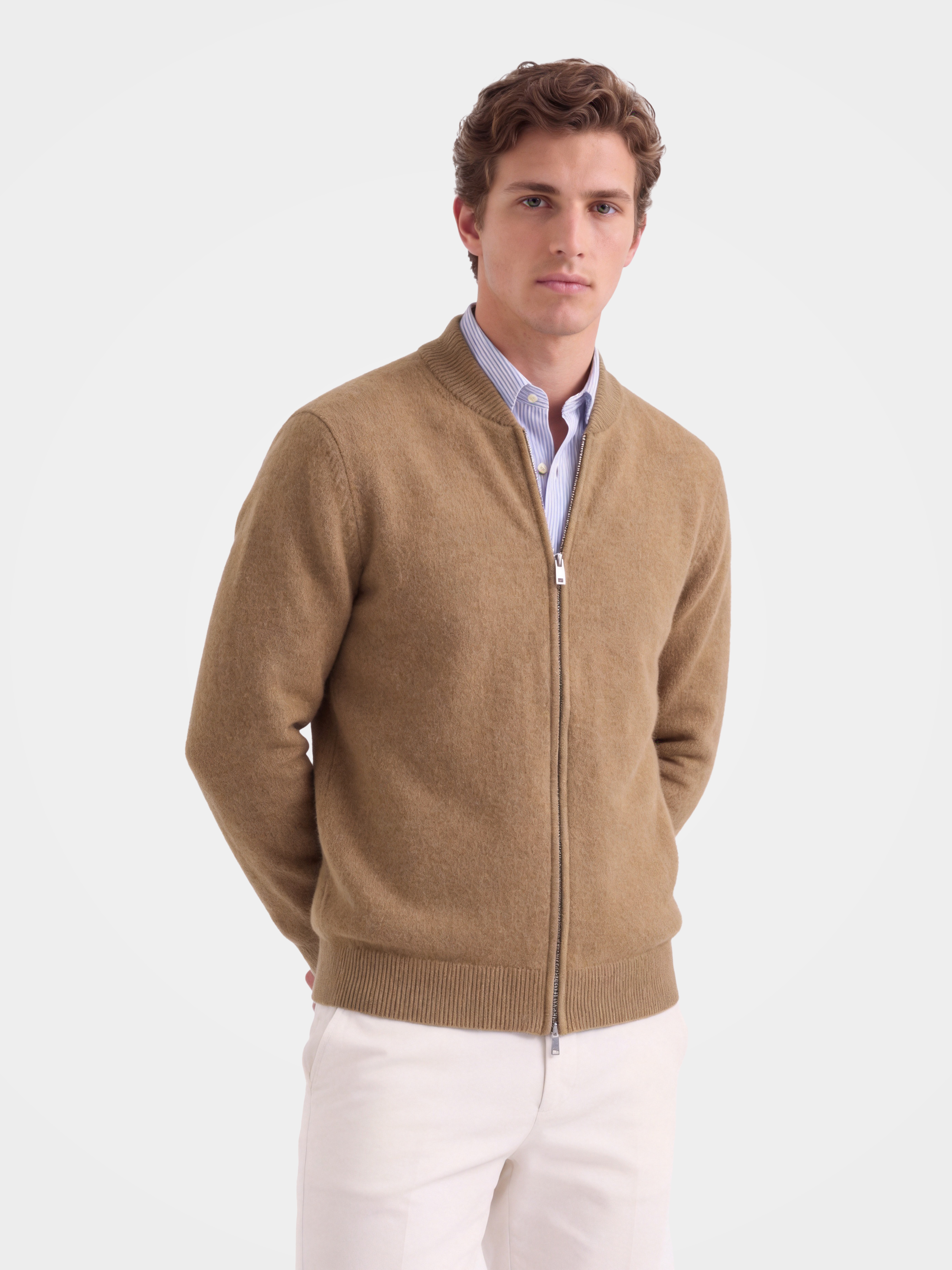 Men's 100% Cashmere Baseball Collar Zip Knit Cardigan