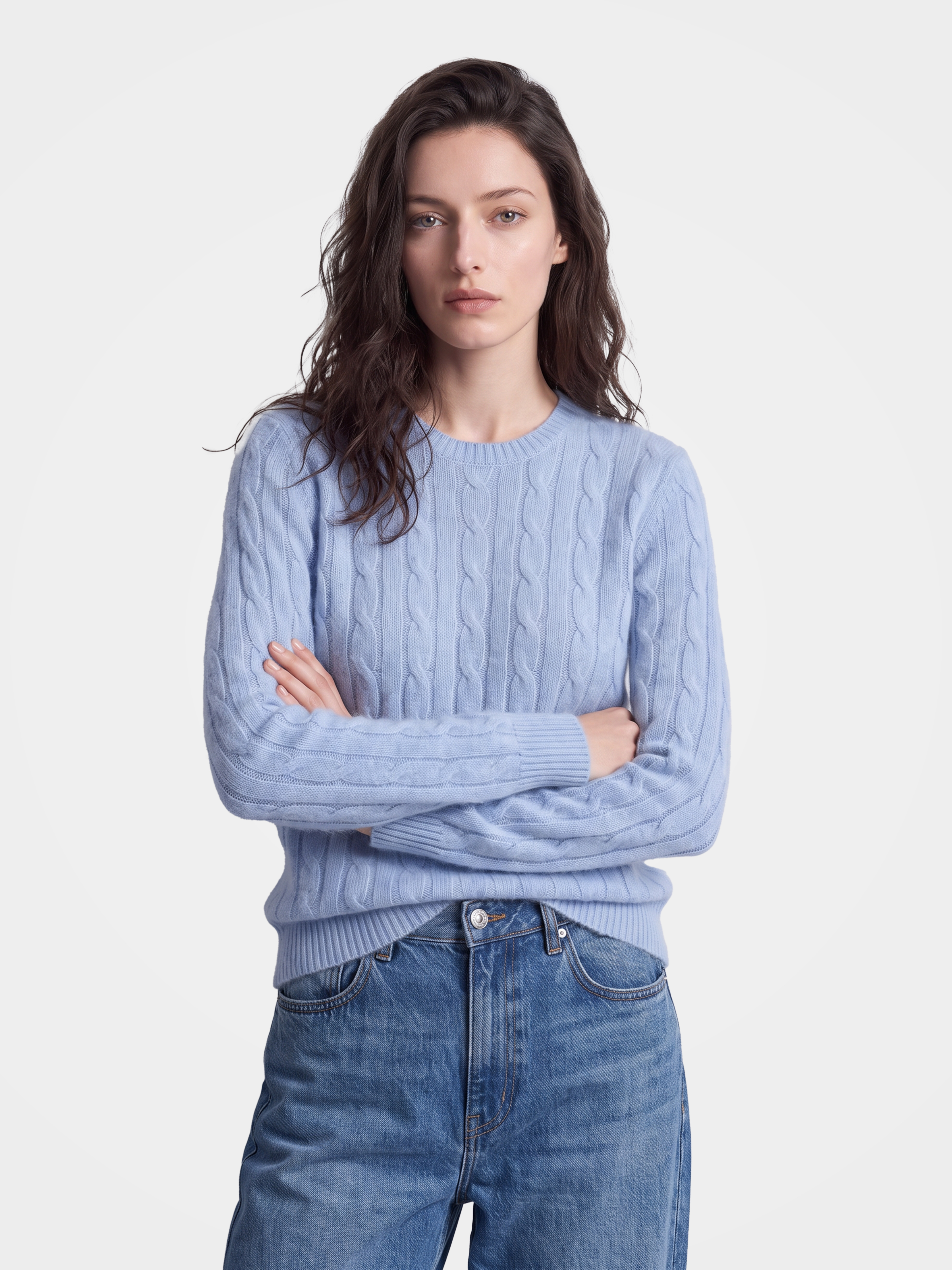 100% Mongolian Cashmere Cable Knit Crew Neck Sweater